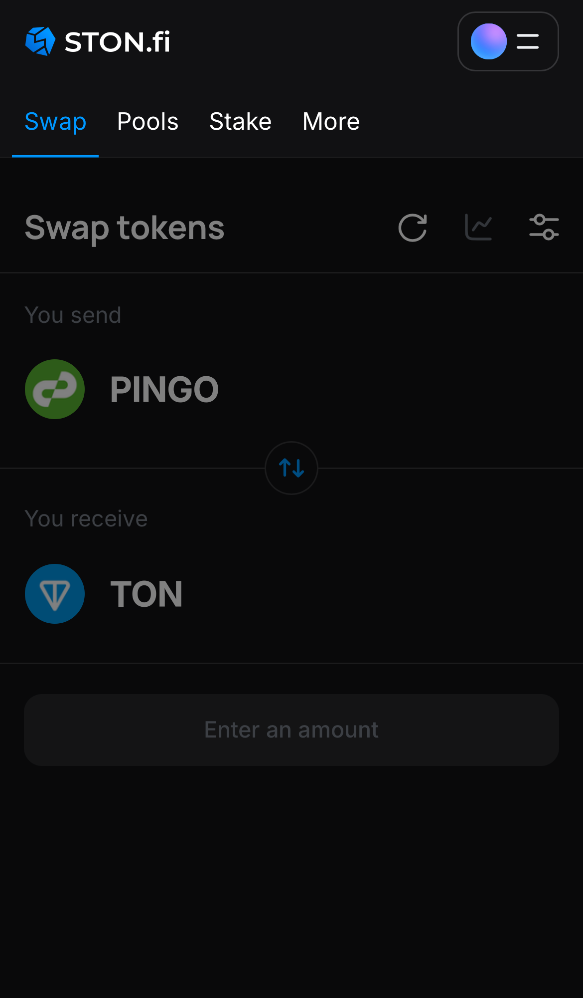Open the STON.fi app and navigate to the ‘Swap‘ tab.