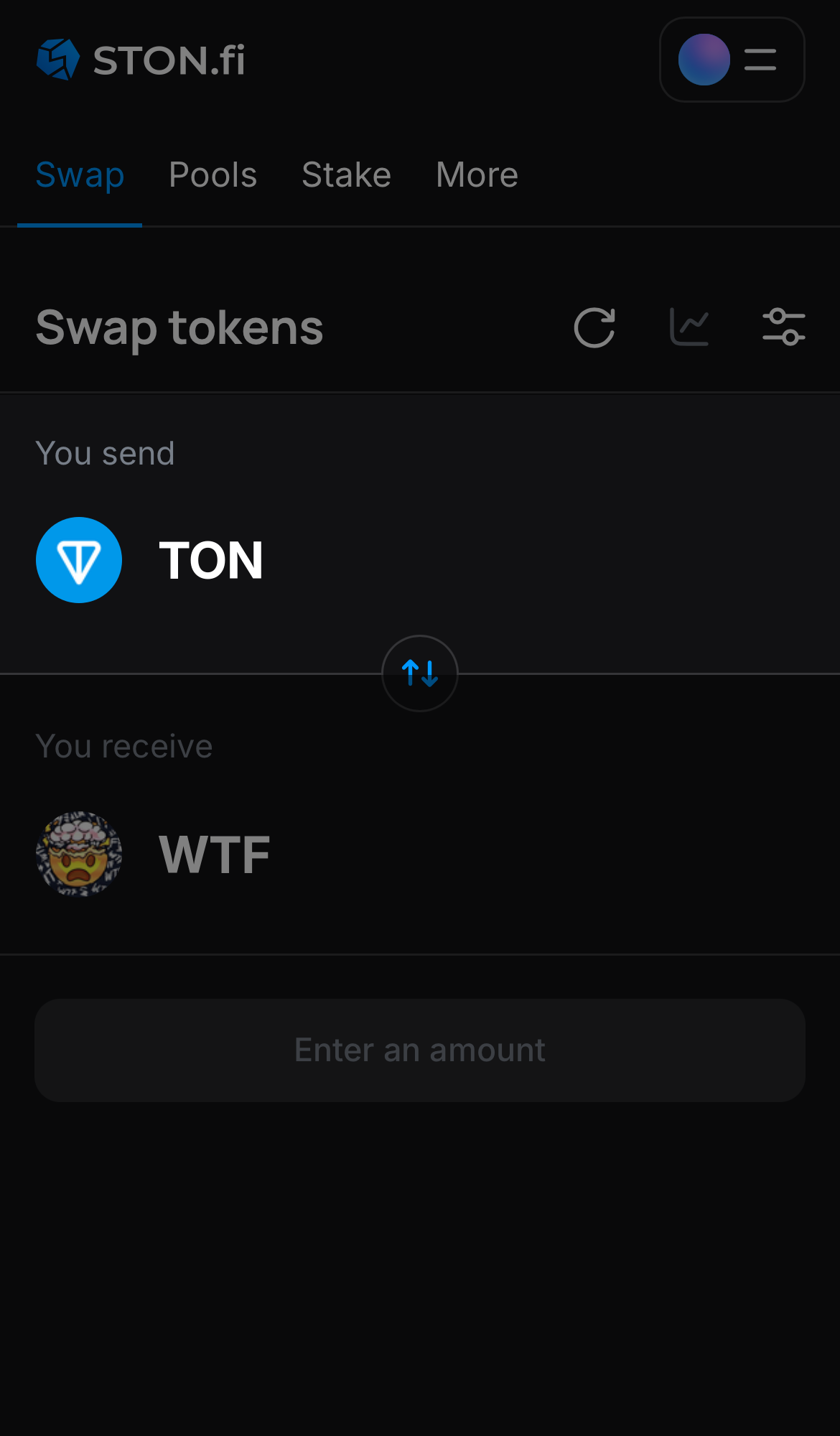 Selecione um token na caixa ‘You send’ — por exemplo, TON.