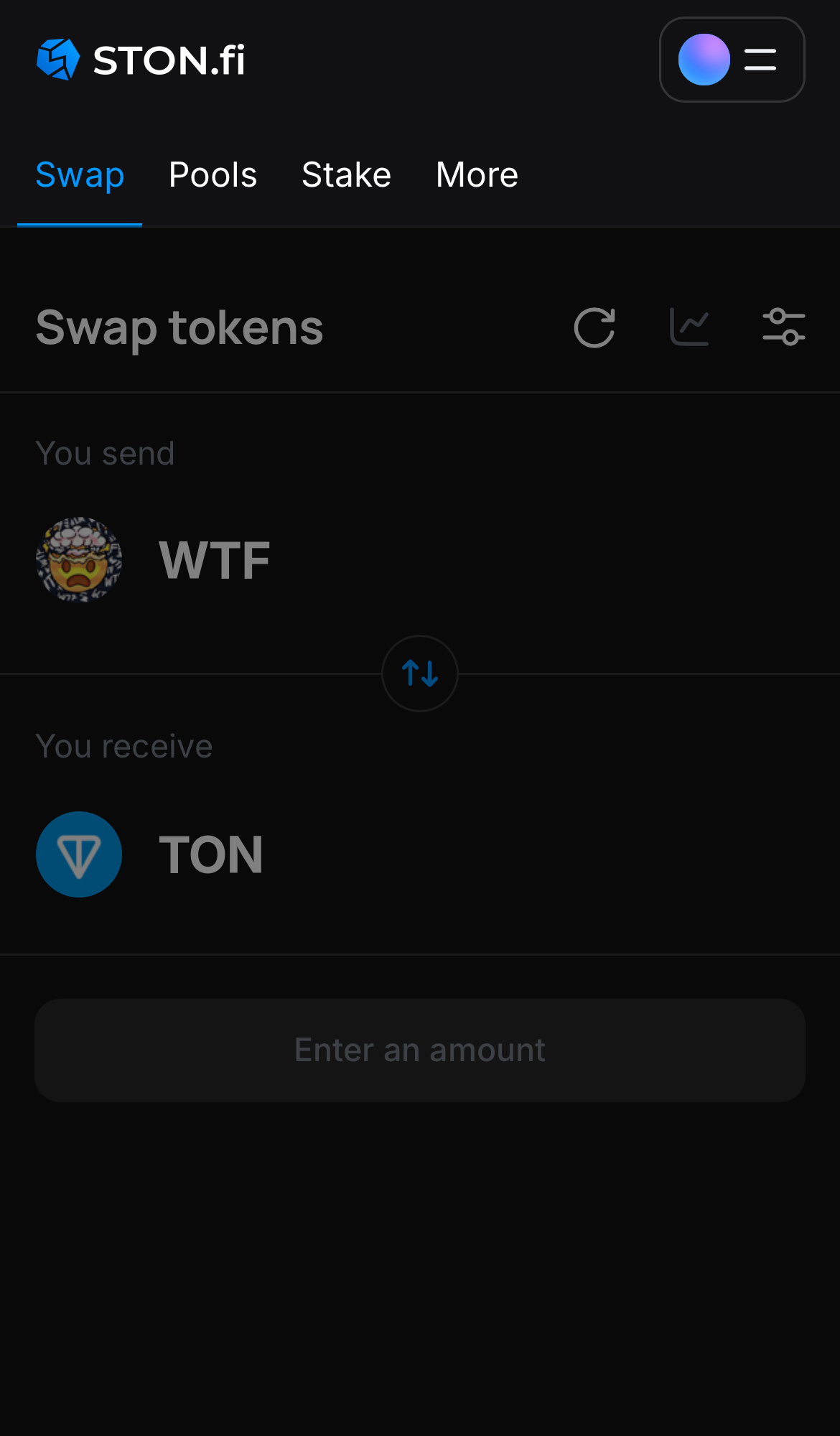 Abra o aplicativo STON.fi e vá até a aba ‘Swap‘.