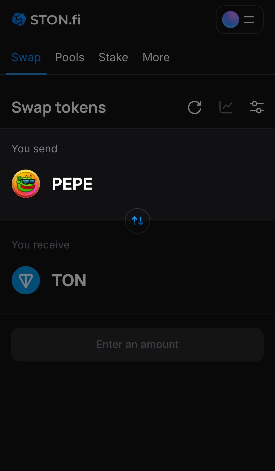 Choose PEPE in the ‘You send‘ box.
