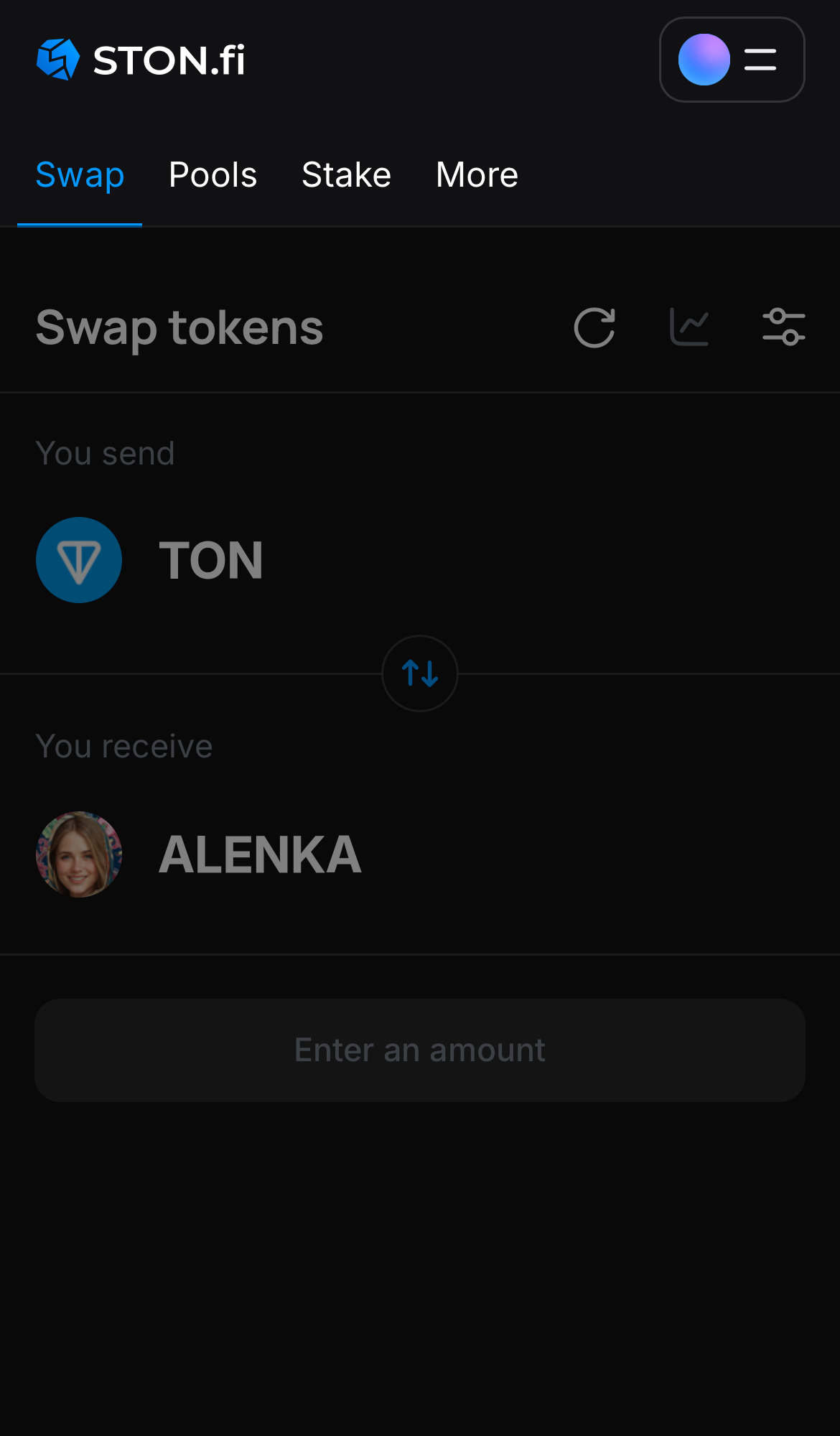 برنامه STON.fi را باز کنید و به زبانه ‘Swap‘ بروید.