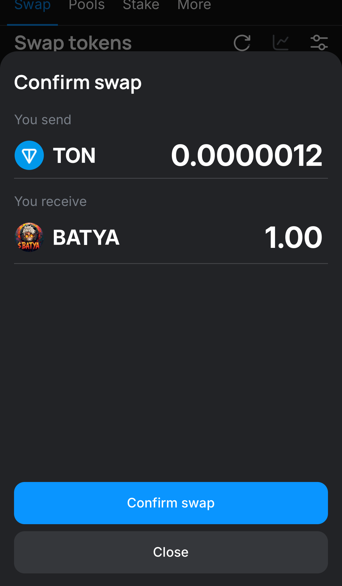 Click ‘Swap‘, double-check the details, and confirm the transaction by clicking the ‘Confirm swap‘ button.