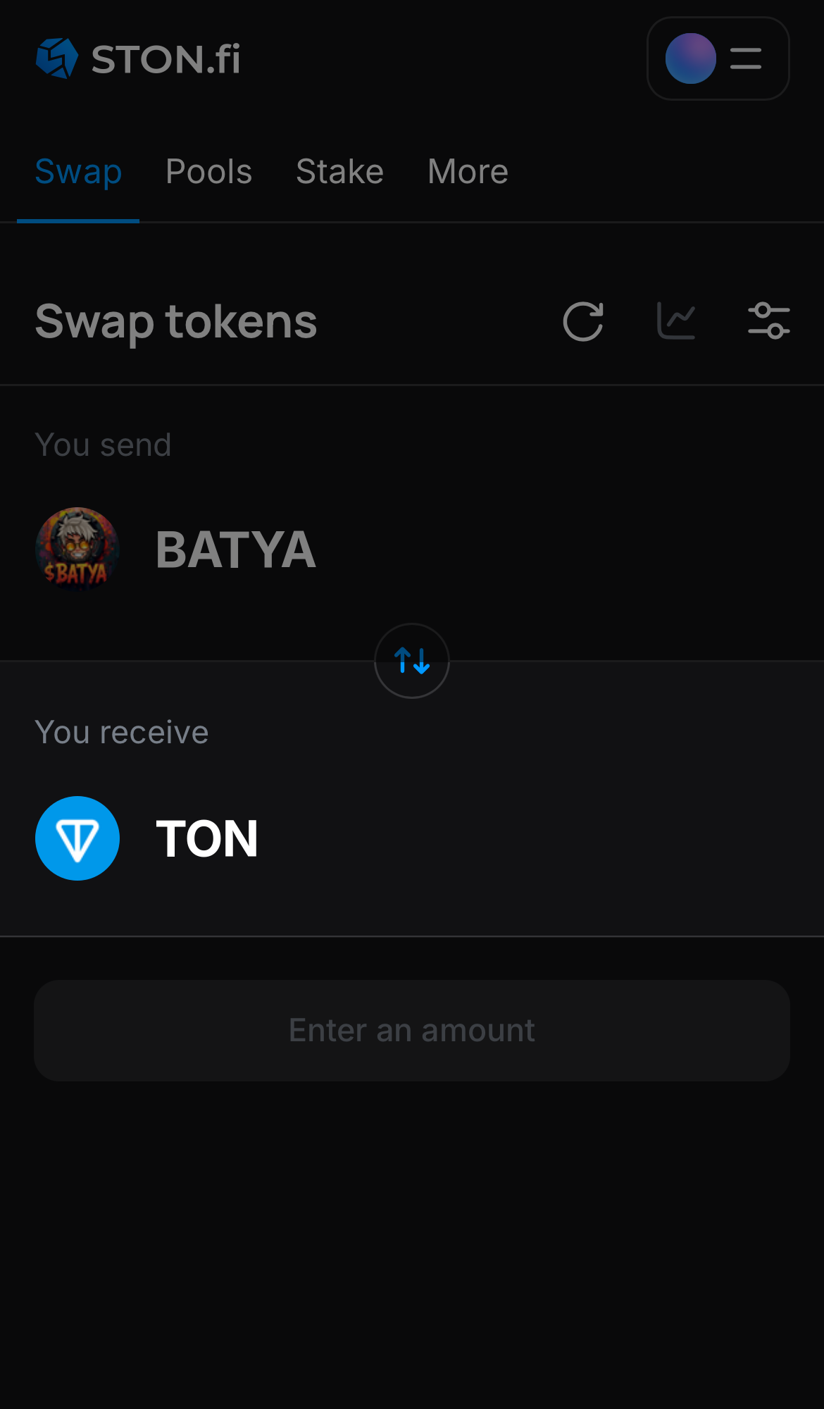 Choose a token in the ‘You receive’ box — for example, TON.