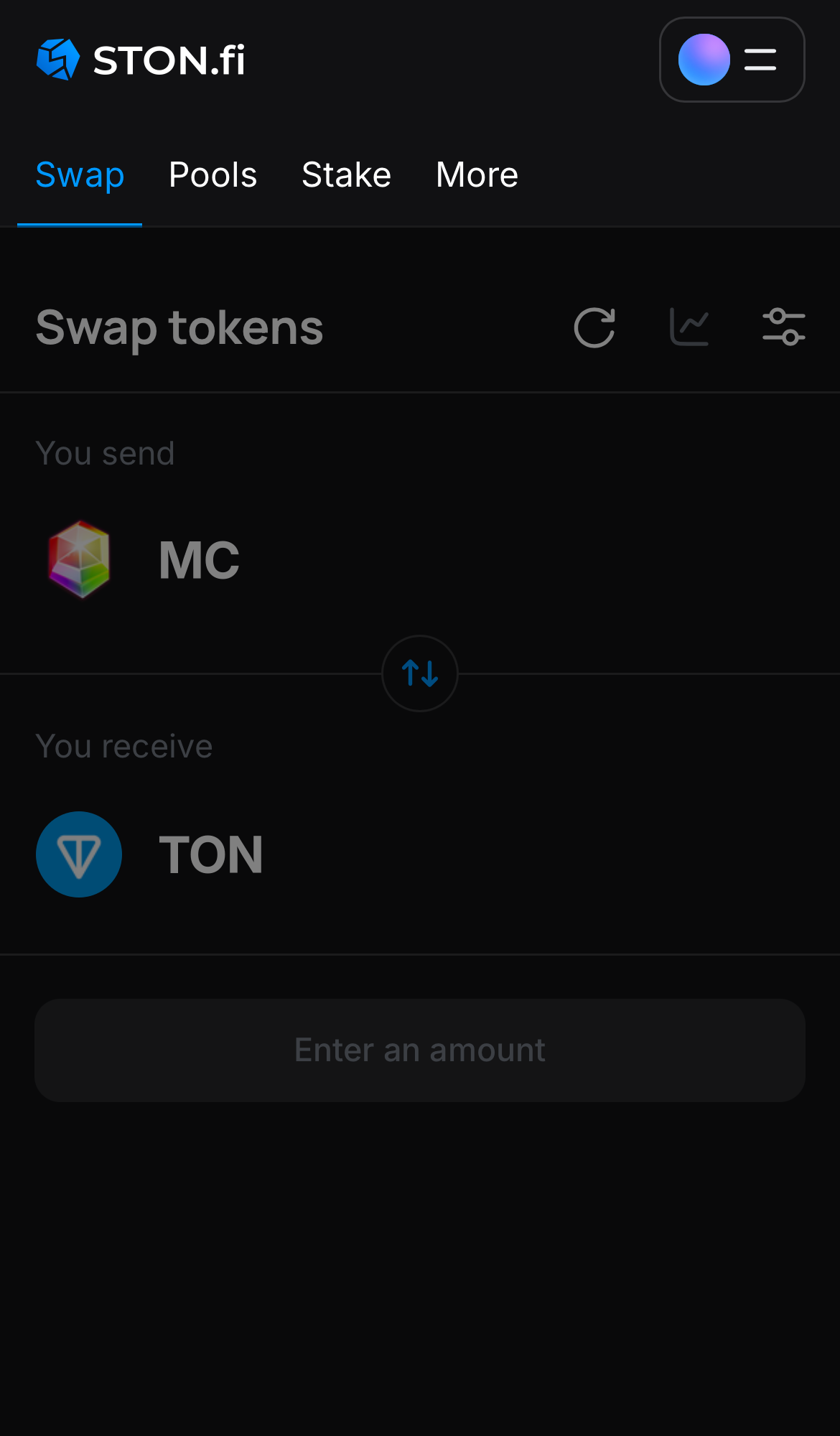 برنامه STON.fi را باز کنید و به زبانه ‘Swap‘ بروید.