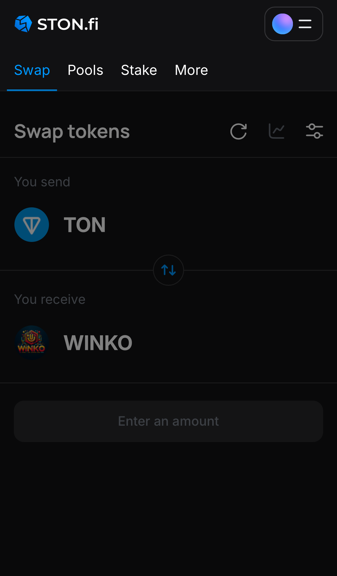 Ouvrez l’ application STON.fi et allez sur l’onglet ‘Swap‘.