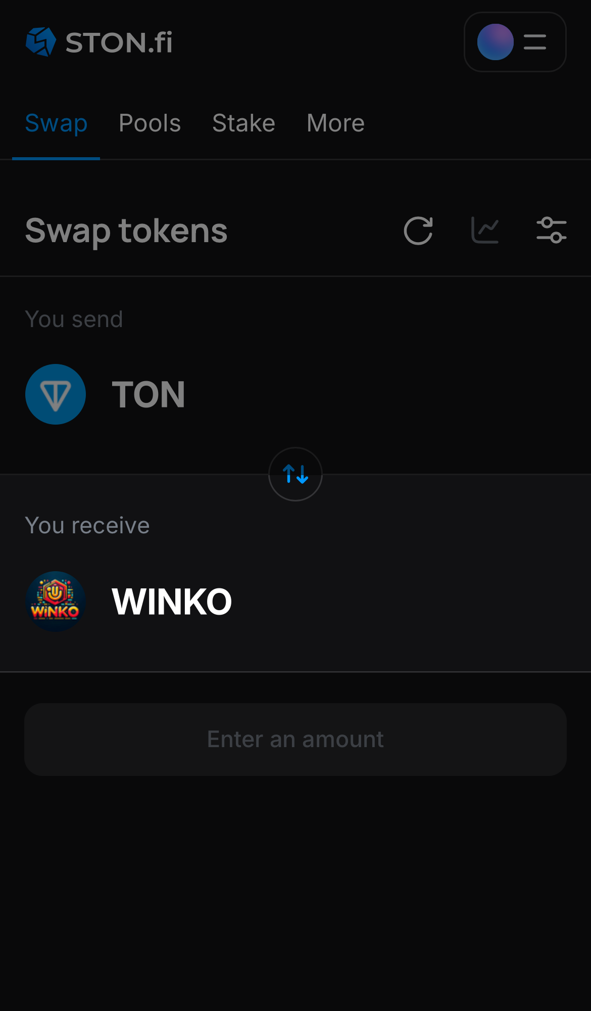 Choisissez WINKO dans la case ‘You receive‘.