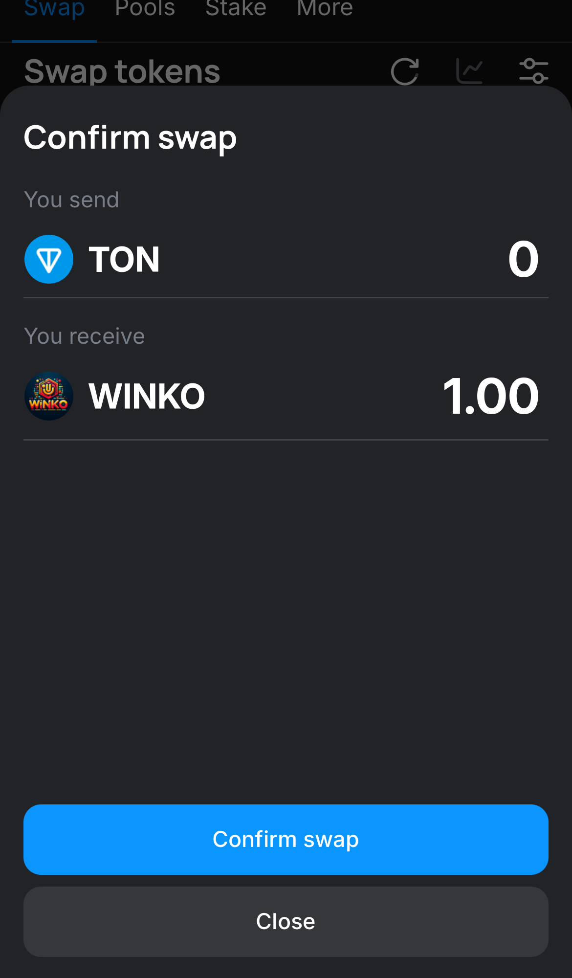 Cliquez sur ‘Swap‘, vérifiez les détails, puis confirmez la transaction en cliquant sur le bouton ‘Confirm swap‘.