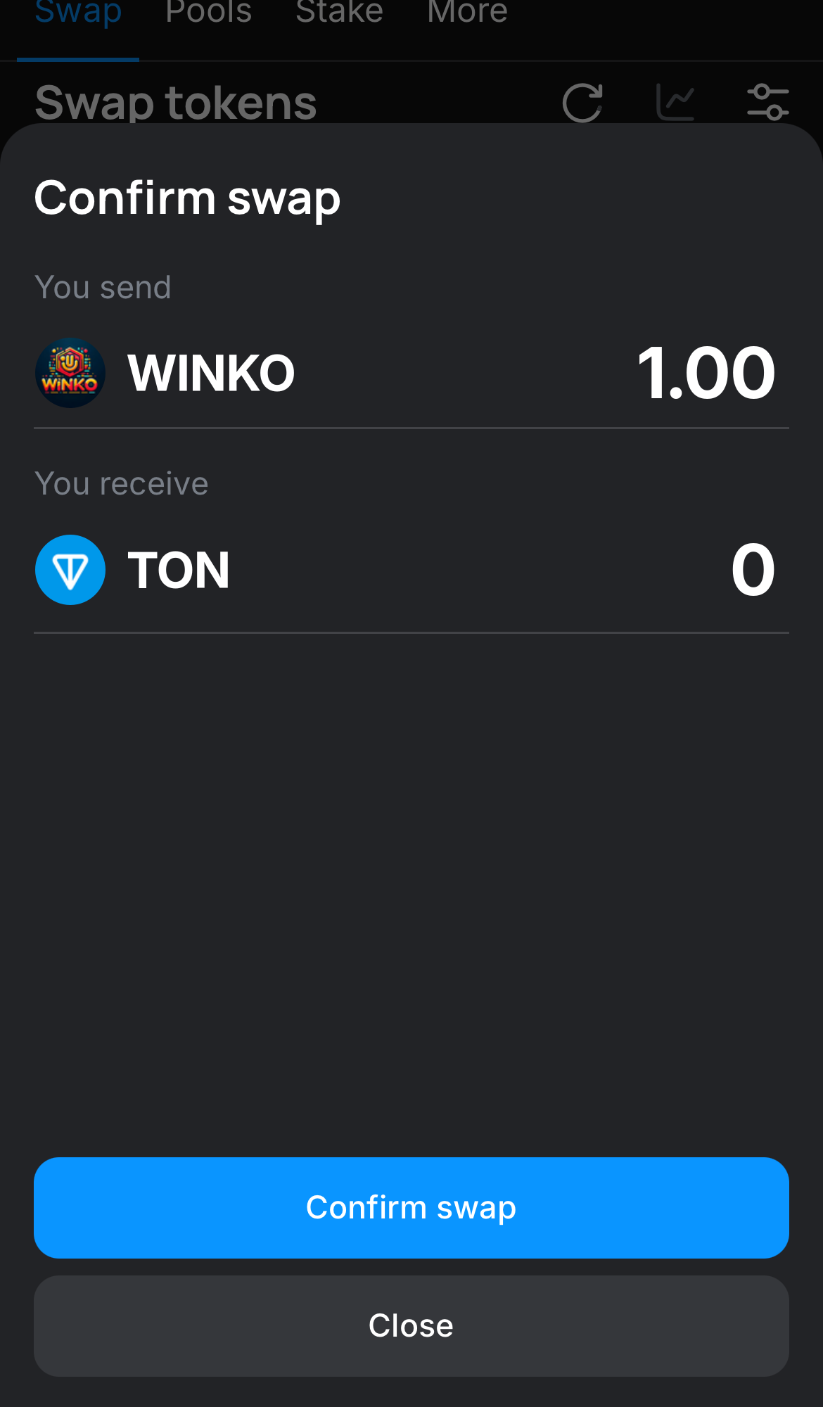 Cliquez sur ‘Swap‘, vérifiez les détails, puis confirmez la transaction en cliquant sur le bouton ‘Confirm swap‘.