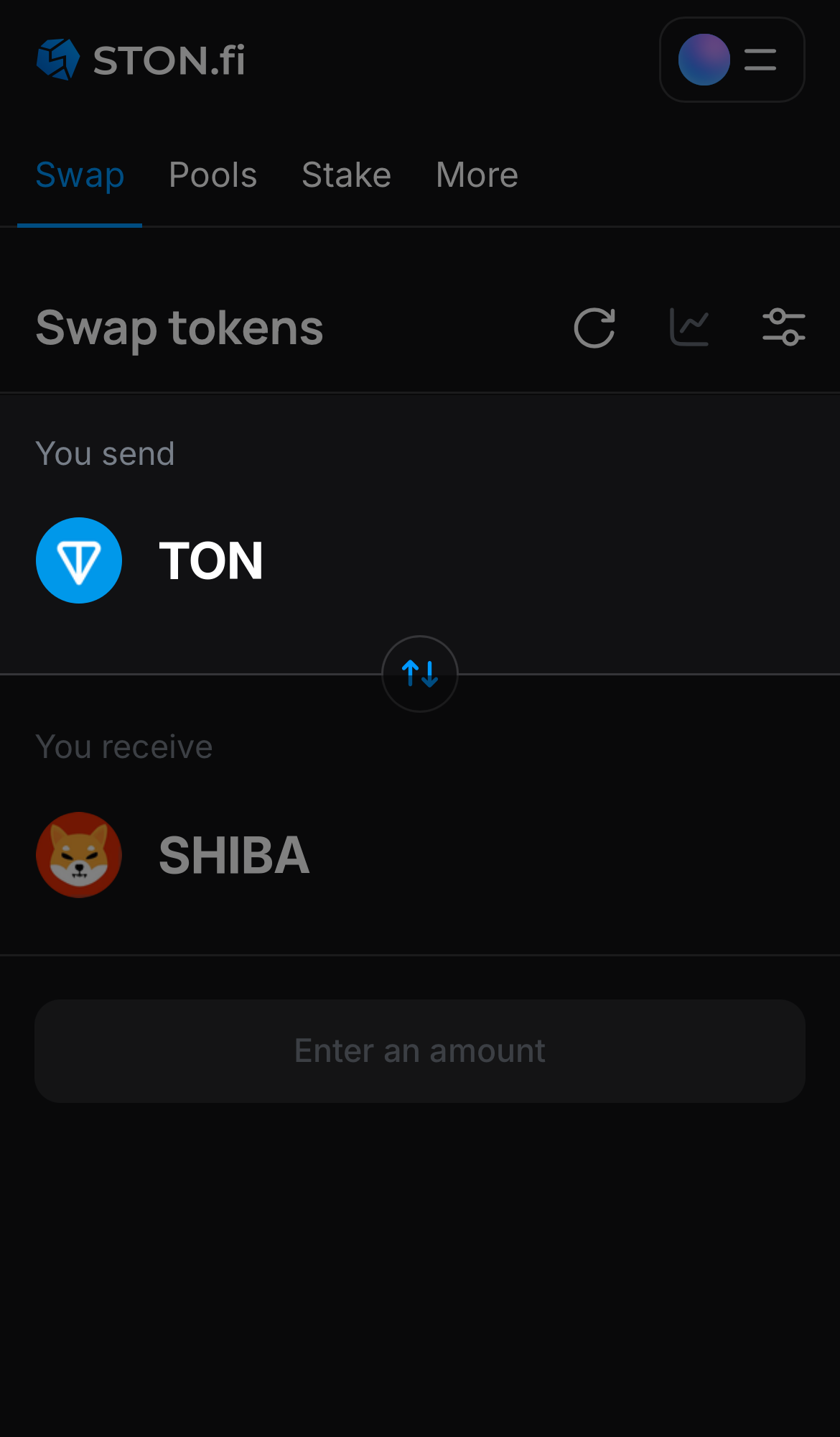 Selecione um token na caixa ‘You send’ — por exemplo, TON.