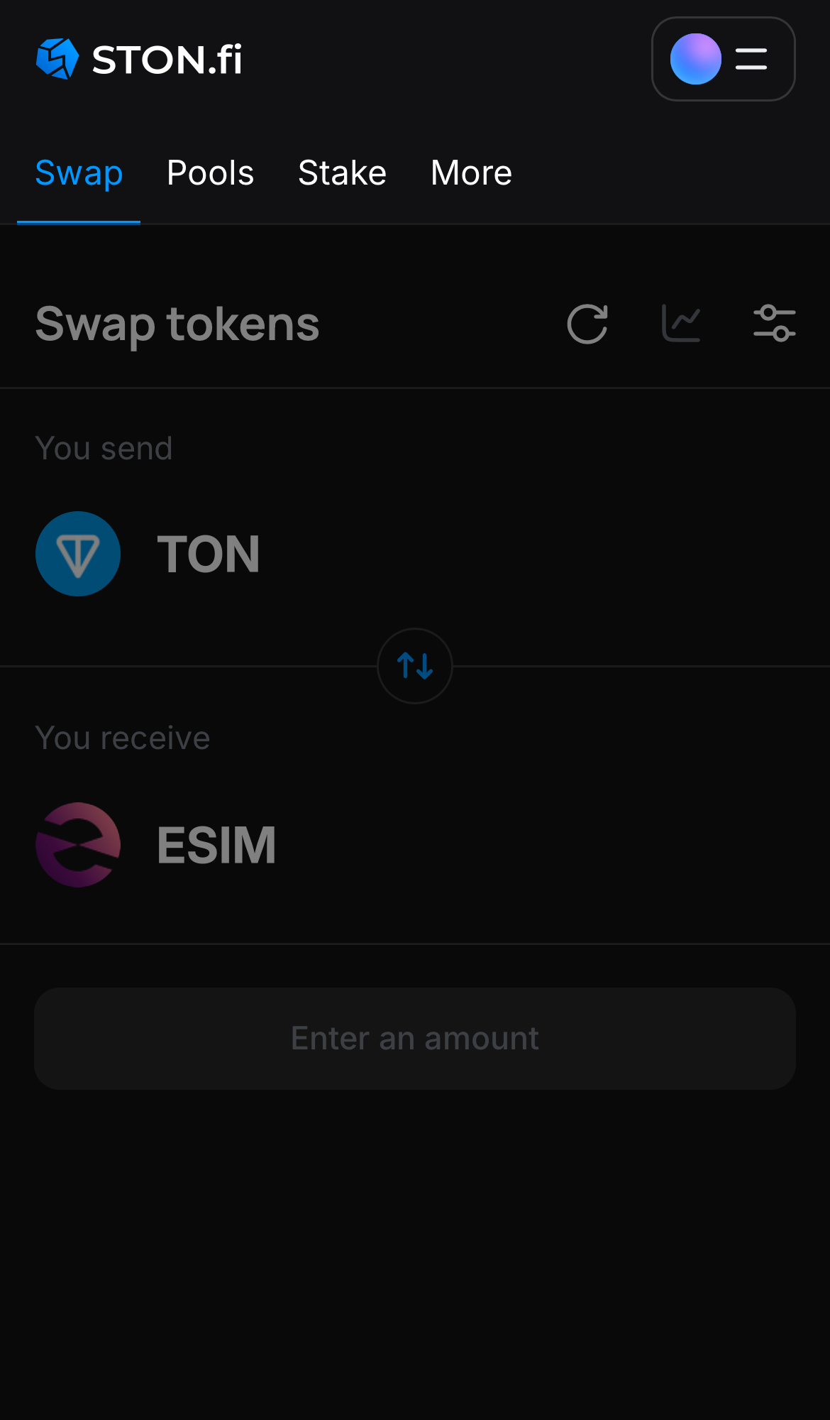 Buka aplikasi STON.fi dan buka tab ‘Swap‘.