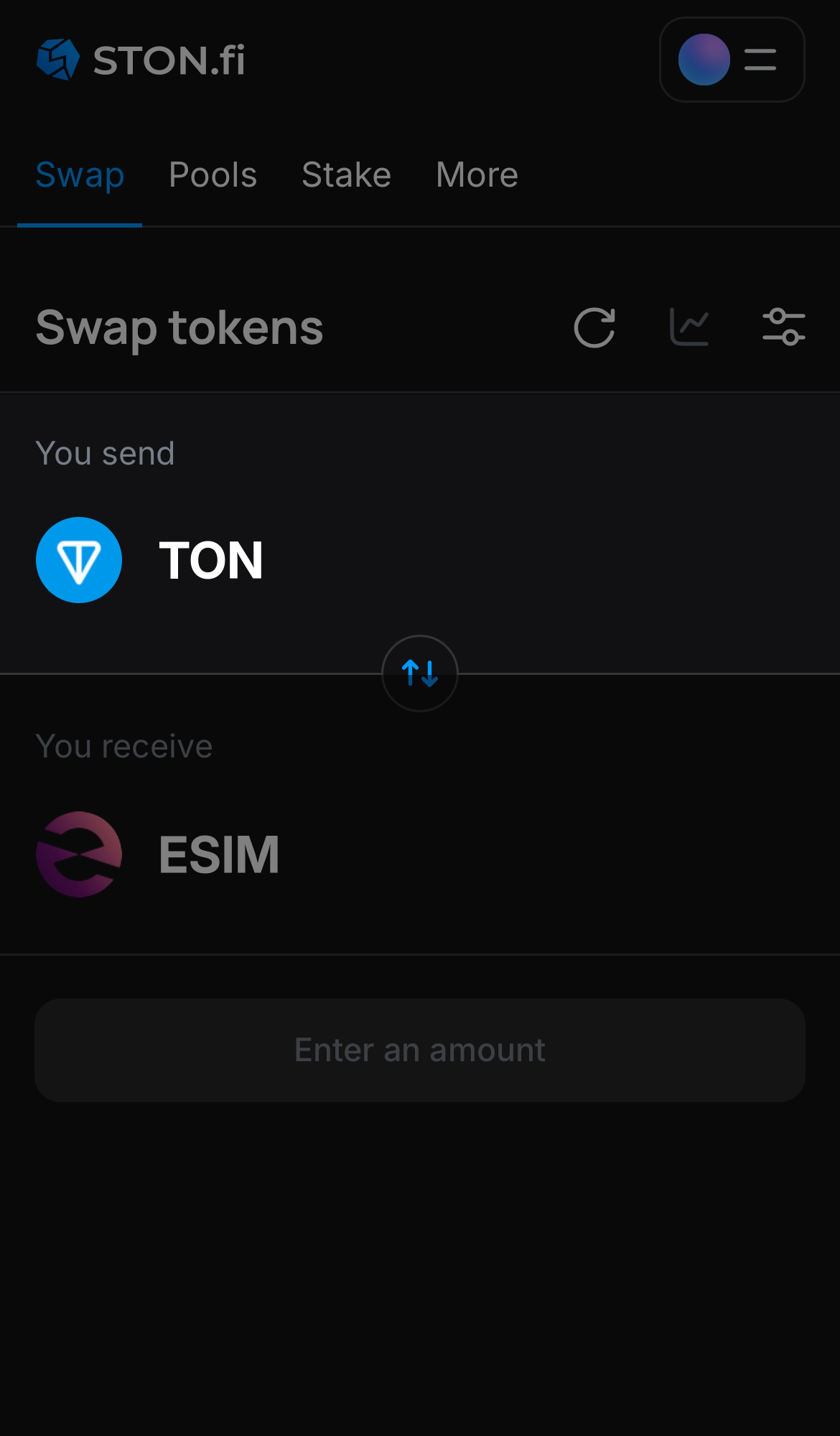 Pilih token pada kotak ‘You send’ — misalnya, TON.