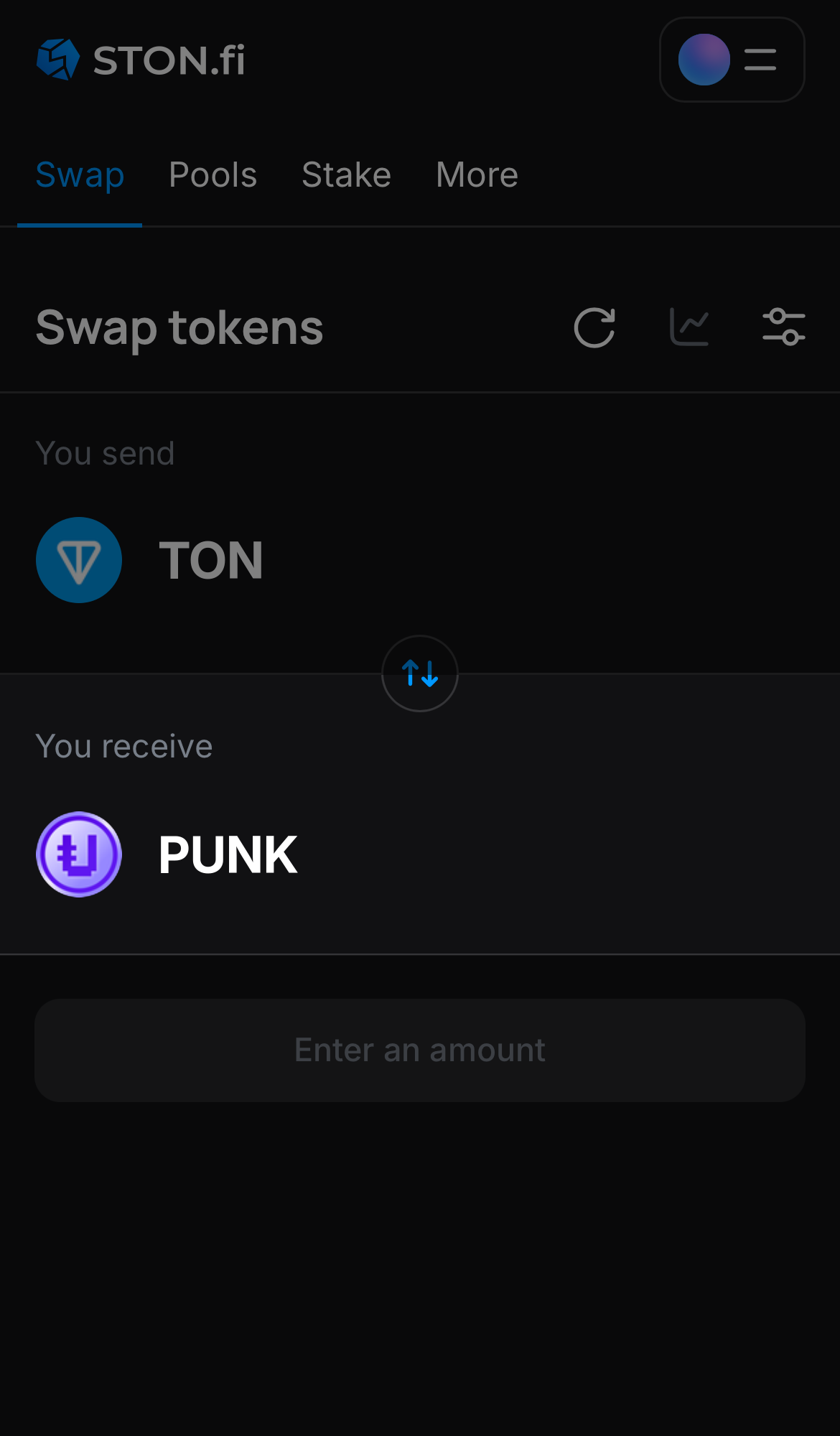 Choose PUNK in the ‘You receive‘ box.