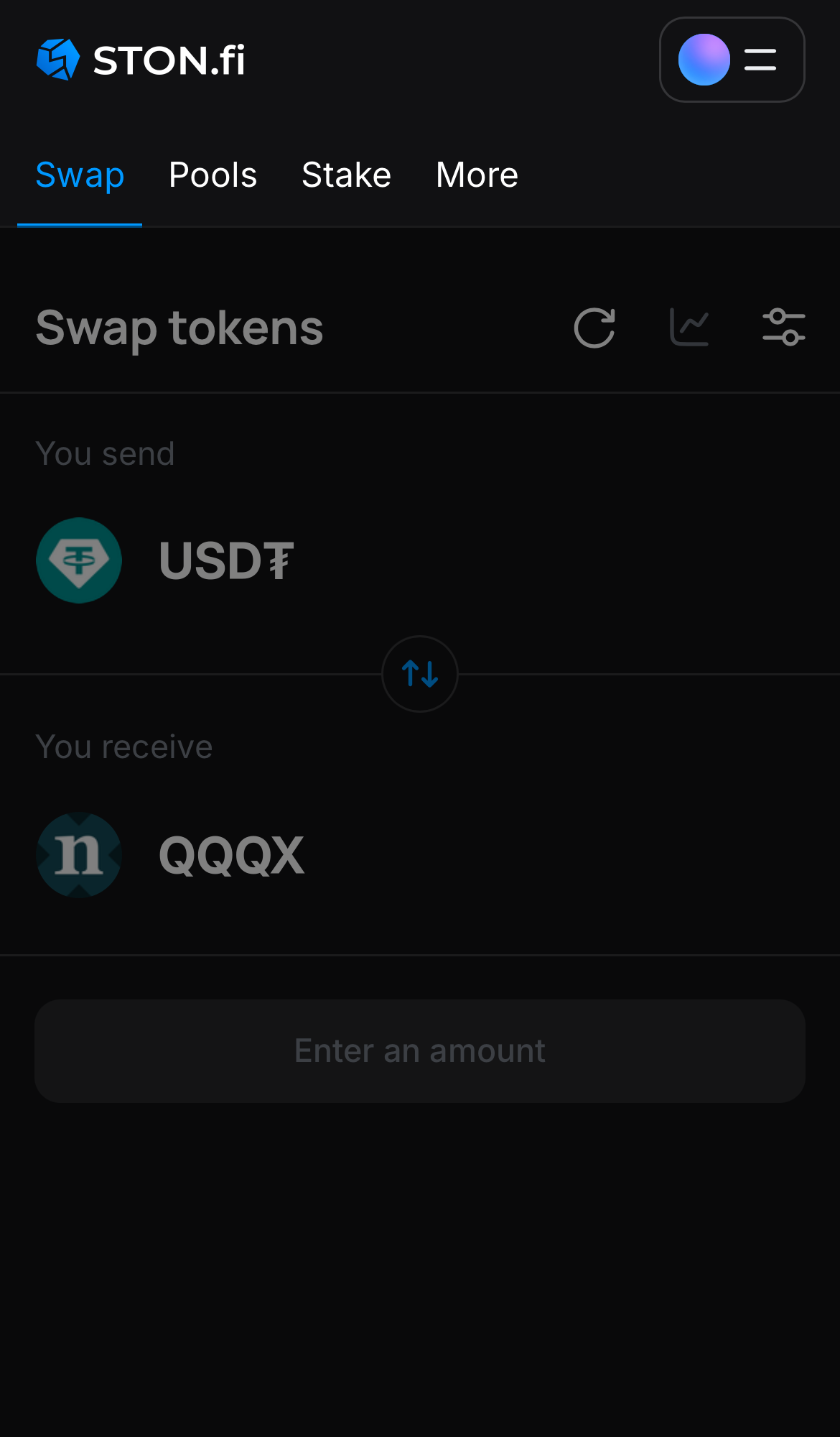 Откройте STON.fi и перейдите на вкладку «Swap».