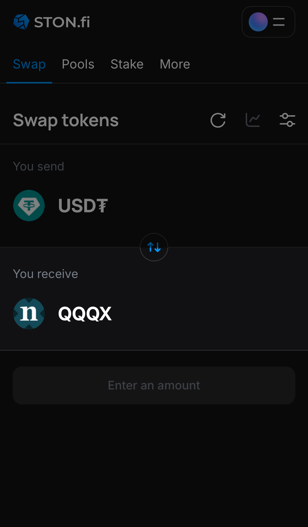 Выберите QQQx в поле «You receive».