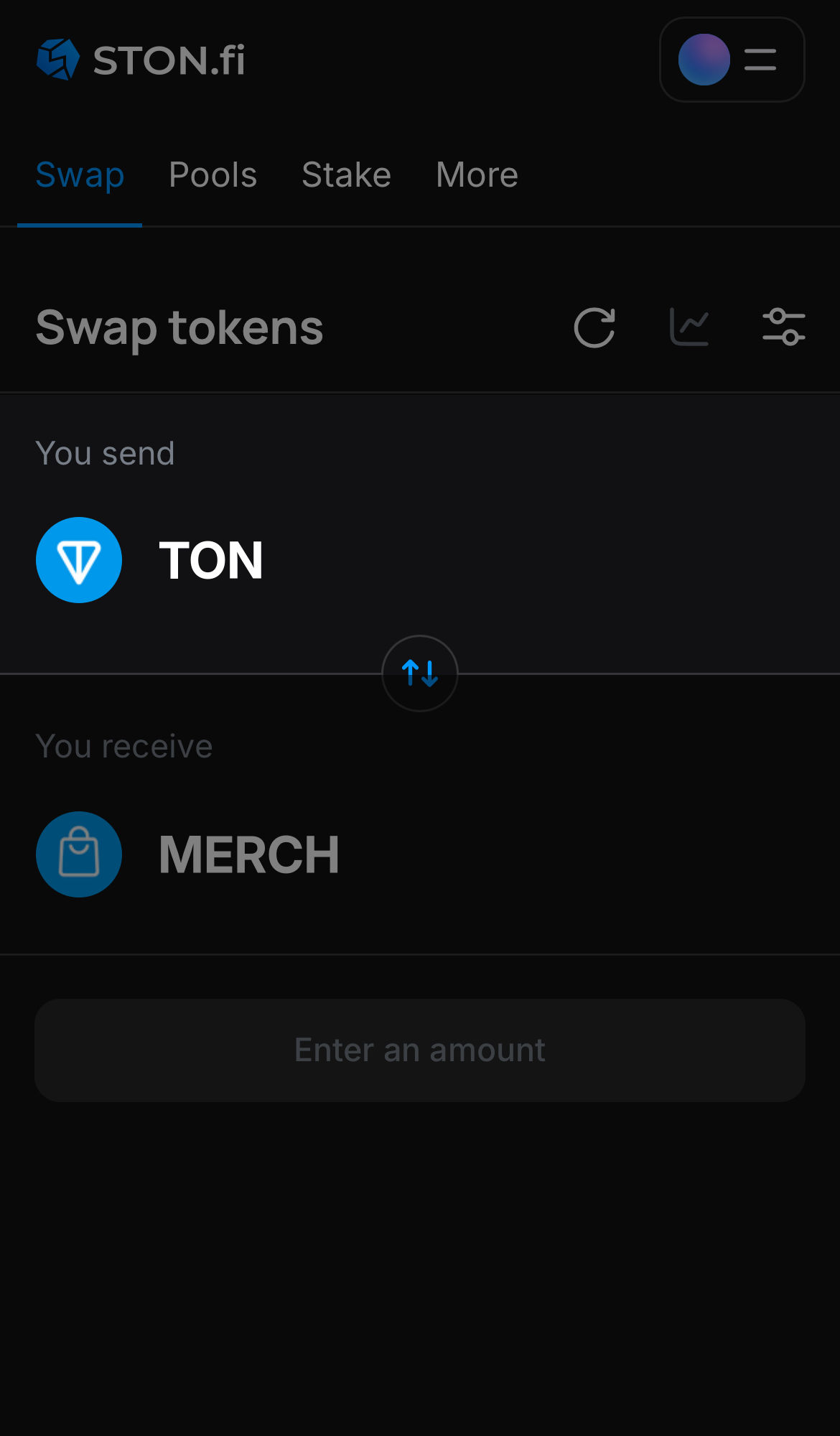 Selecione um token na caixa ‘You send’ — por exemplo, TON.