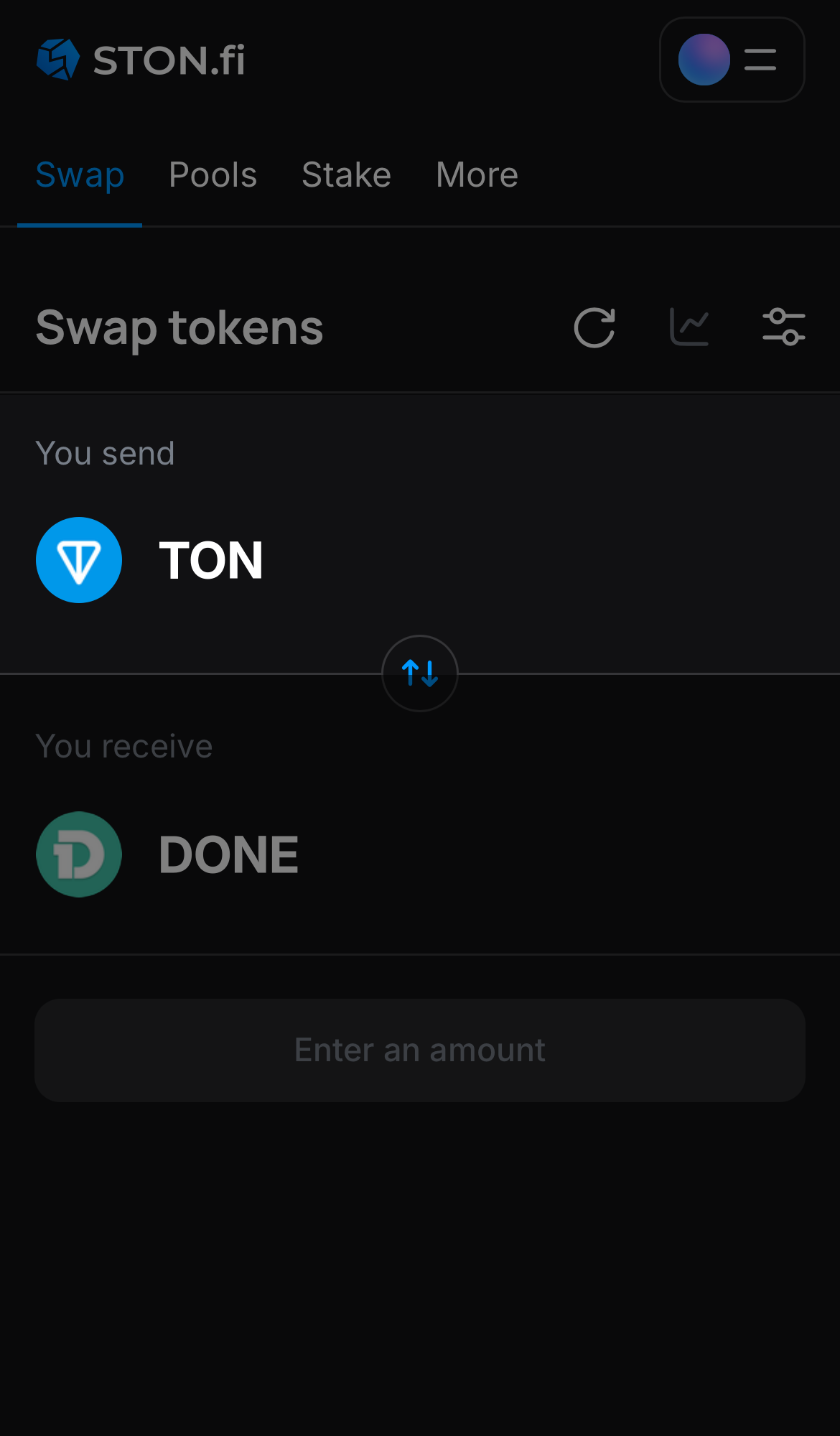 Pilih token pada kotak ‘You send’ — misalnya, TON.