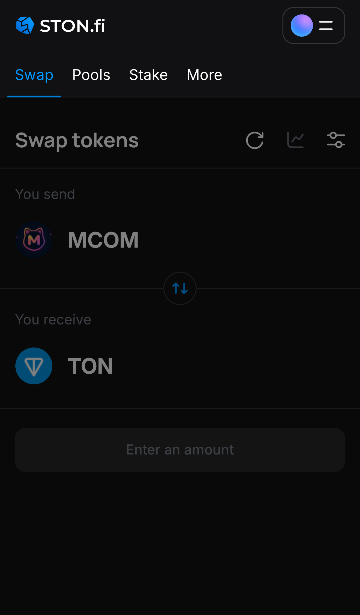 Ouvrez l’ application STON.fi et allez sur l’onglet ‘Swap‘.