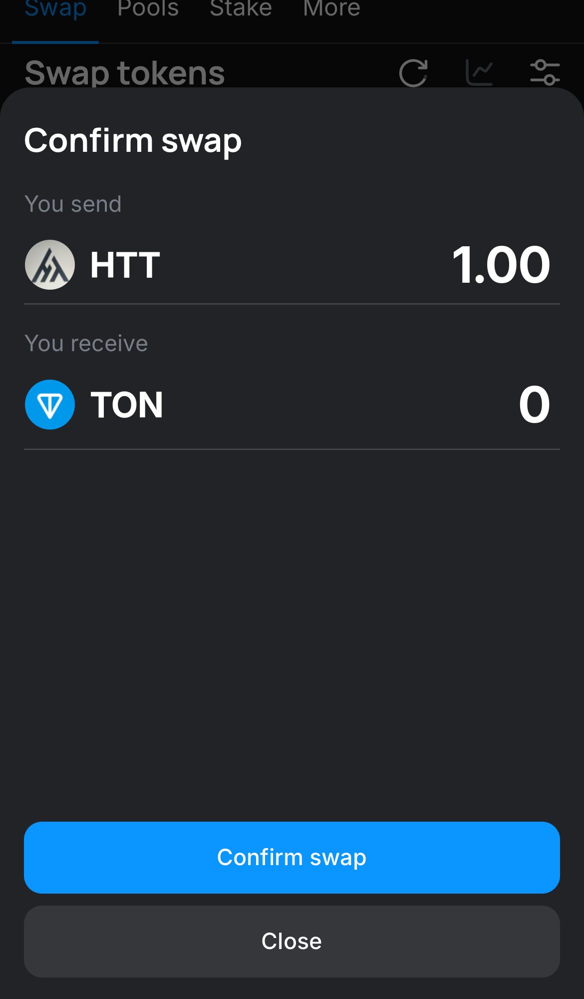 Cliquez sur ‘Swap‘, vérifiez les détails, puis confirmez la transaction en cliquant sur le bouton ‘Confirm swap‘.