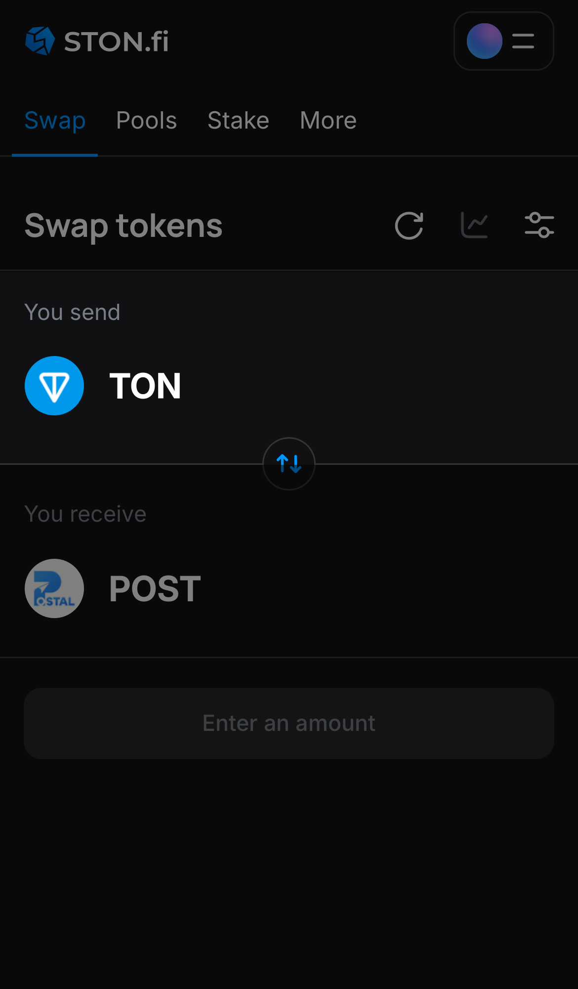Selecione um token na caixa ‘You send’ — por exemplo, TON.
