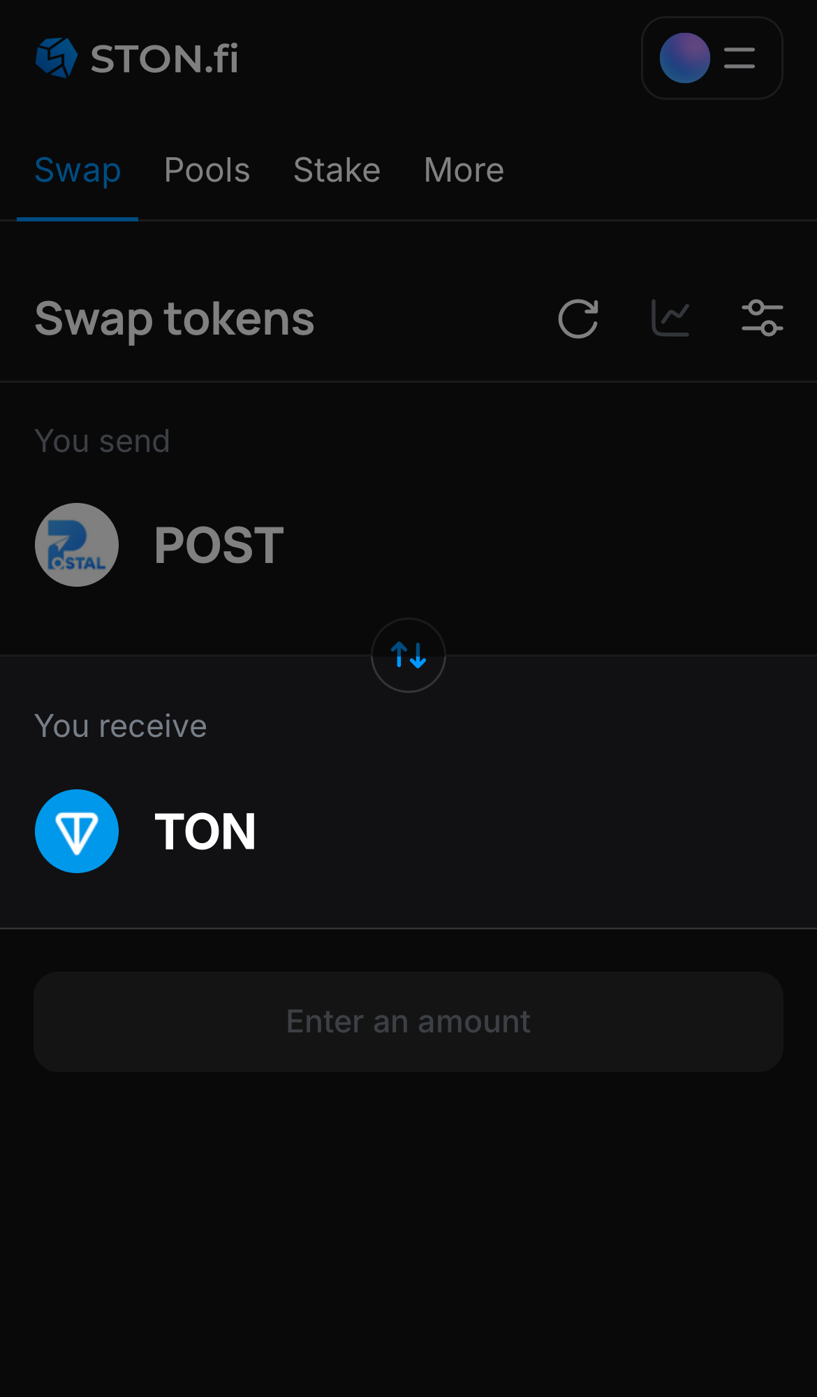 Selecione um token na caixa ‘You receive’ — por exemplo, TON.