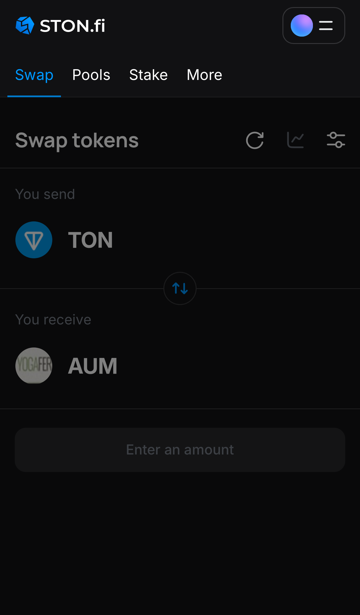 Abre la aplicación STON.fi y dirígete a la pestaña ‘Swap‘.