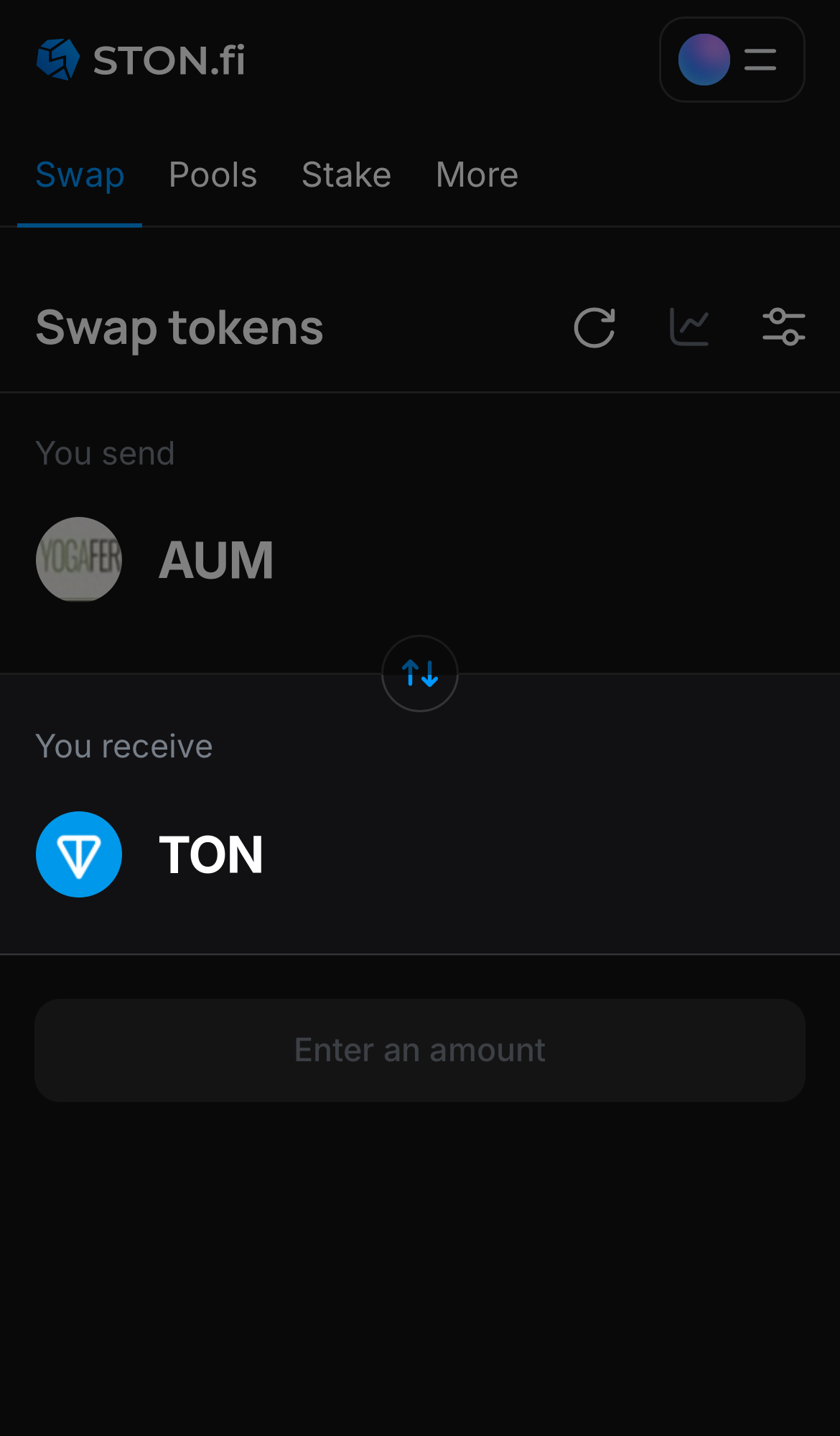 Elige un token en la casilla ‘You receive’ — por ejemplo, TON.