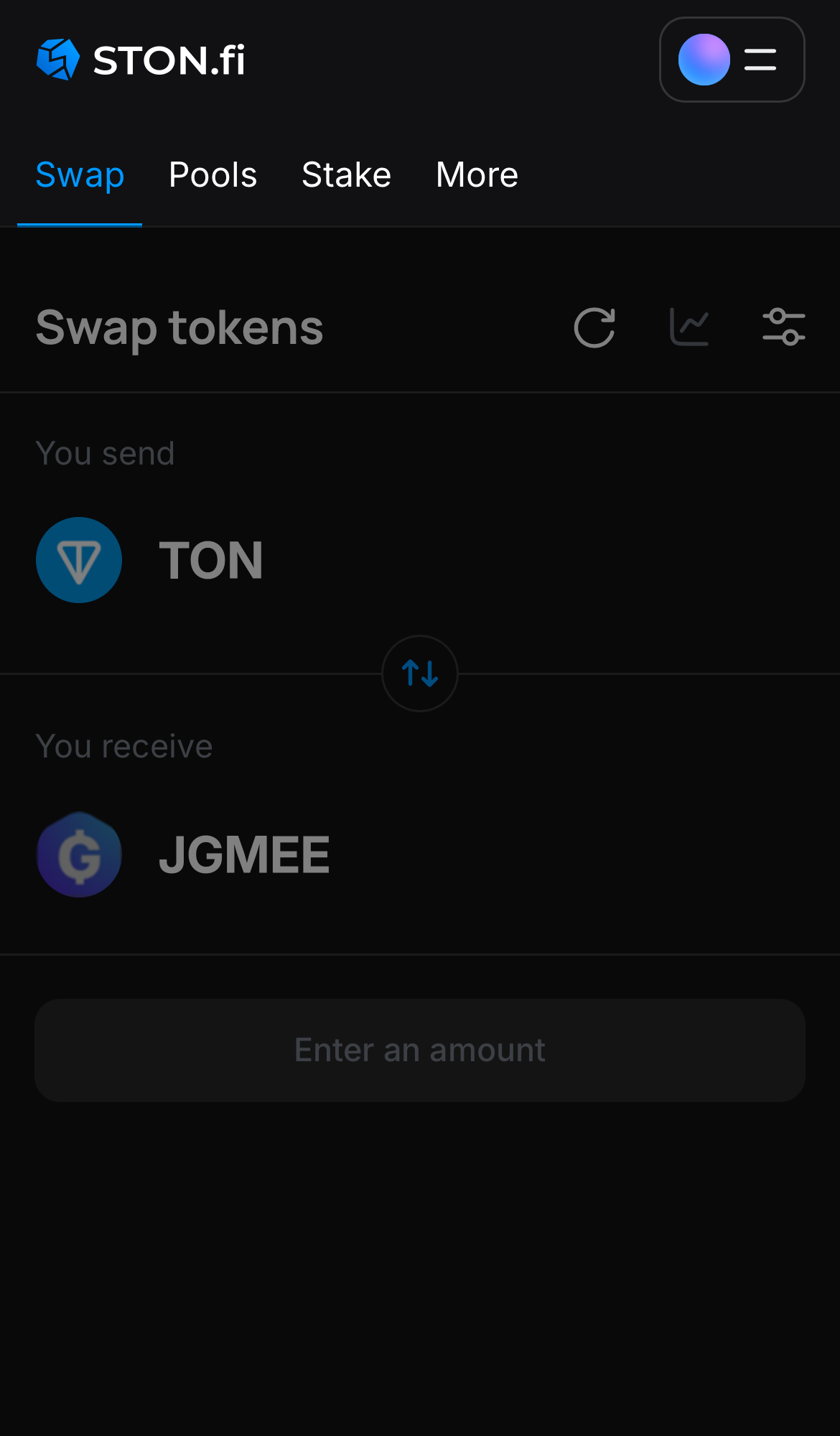 Open the STON.fi app and navigate to the ‘Swap‘ tab.