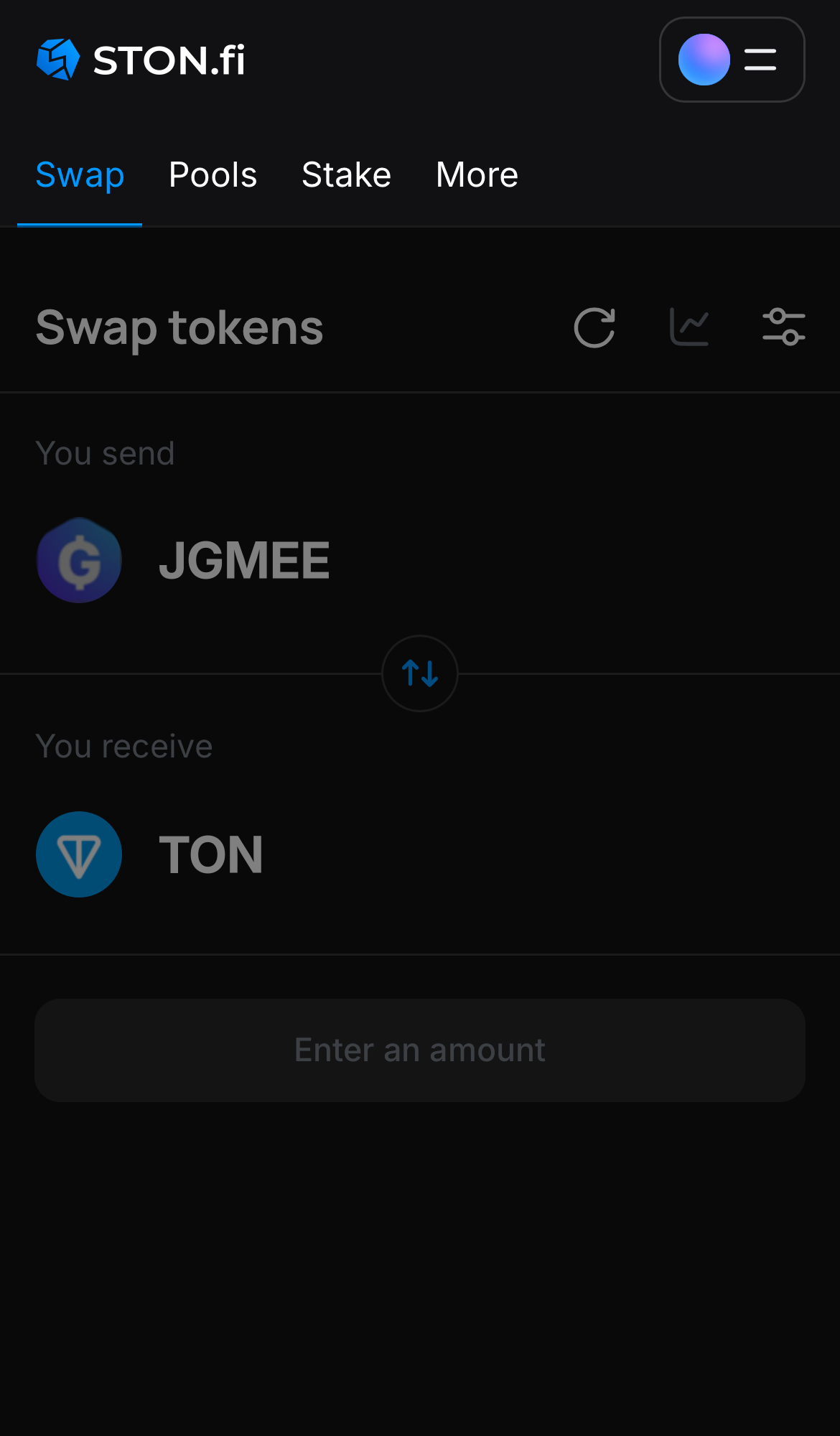 Open the STON.fi app and navigate to the ‘Swap‘ tab.