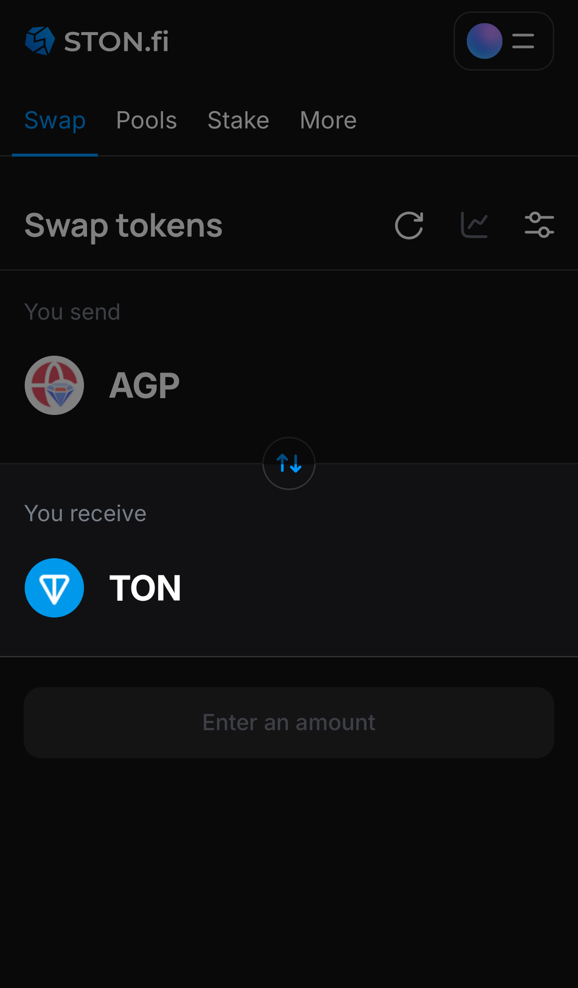 Chọn một token trong ô ‘You receive’ — ví dụ, TON.