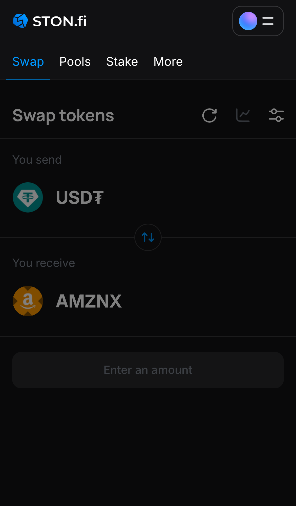 Откройте STON.fi и перейдите на вкладку «Swap».