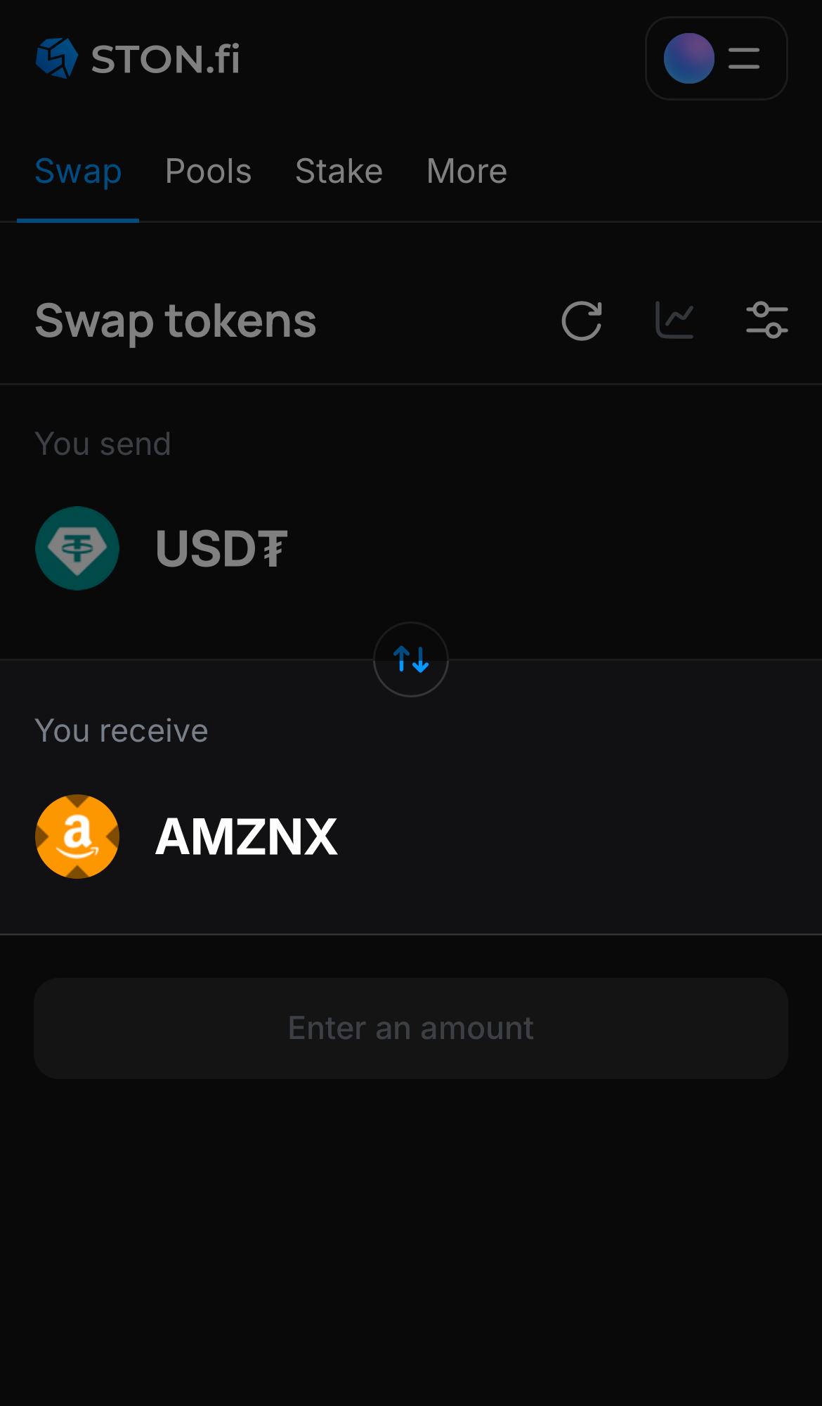 Выберите AMZNx в поле «You receive».