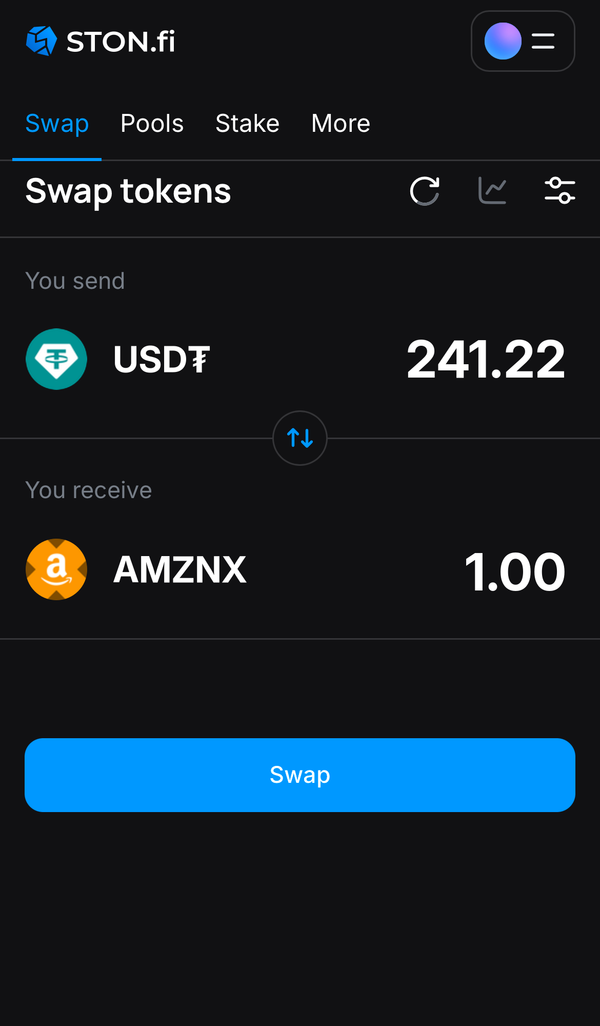 Введите количество токенов, которые вы хотите продать или купить. Алгоритм сделает все необходимые расчеты.