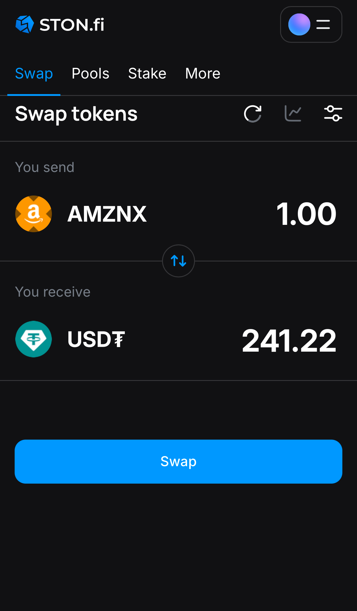 Введите количество токенов, которые вы хотите продать или купить. Алгоритм сделает все необходимые расчеты.