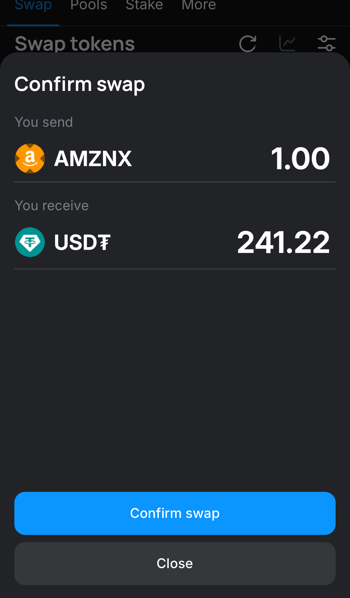 Нажмите на «Swap», дважды проверьте всю информацию и нажмите на кнопку «Confirm swap», чтобы подтвердить транзакцию.