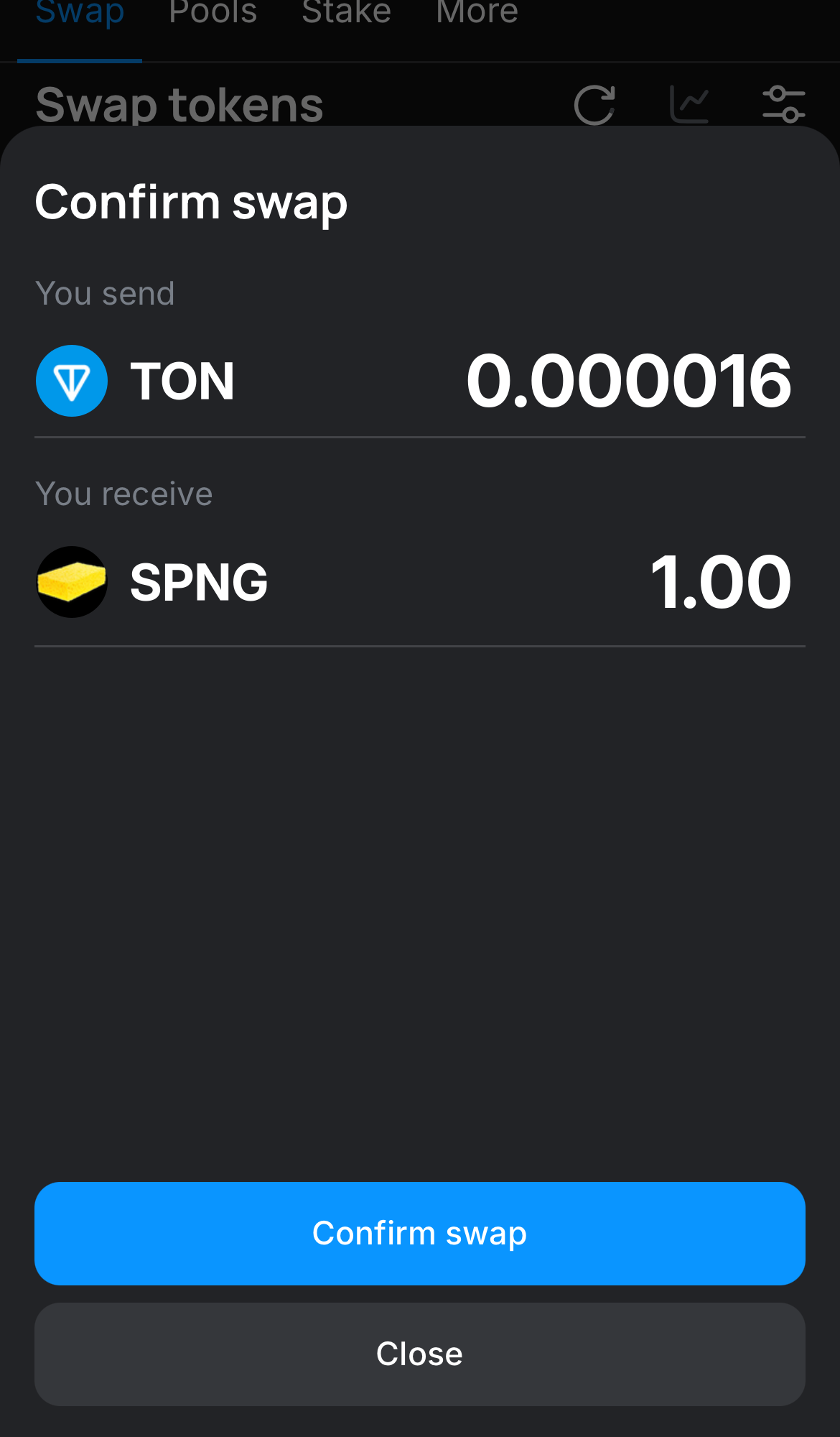 Click ‘Swap‘, double-check the details, and confirm the transaction by clicking the ‘Confirm swap‘ button.