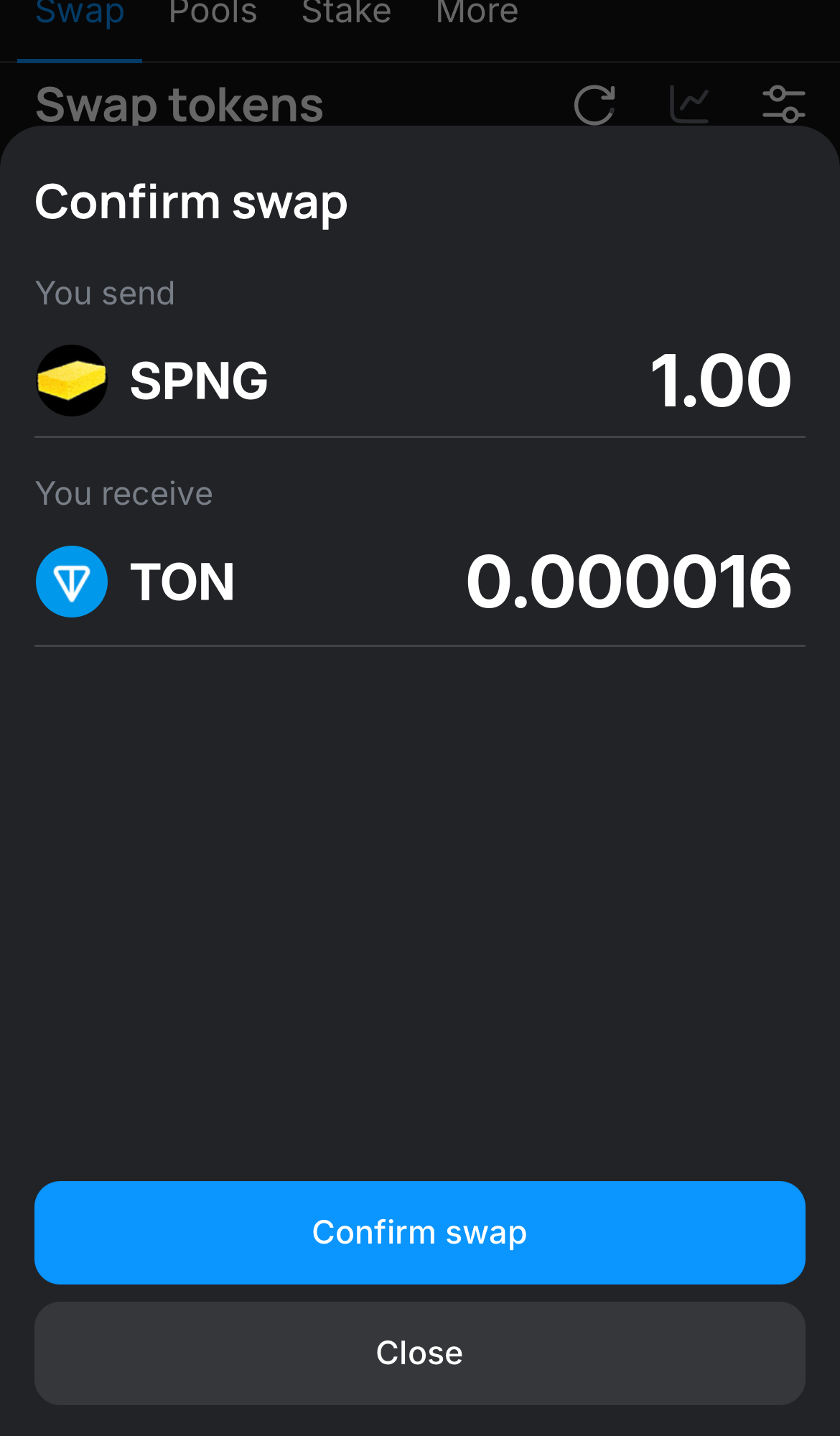 Click ‘Swap‘, double-check the details, and confirm the transaction by clicking the ‘Confirm swap‘ button.