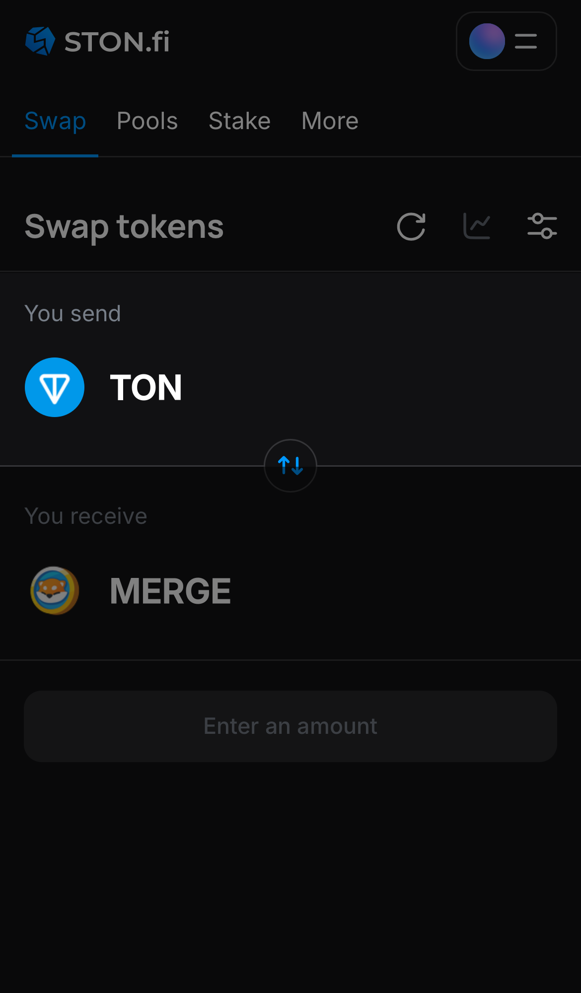 Selecione um token na caixa ‘You send’ — por exemplo, TON.