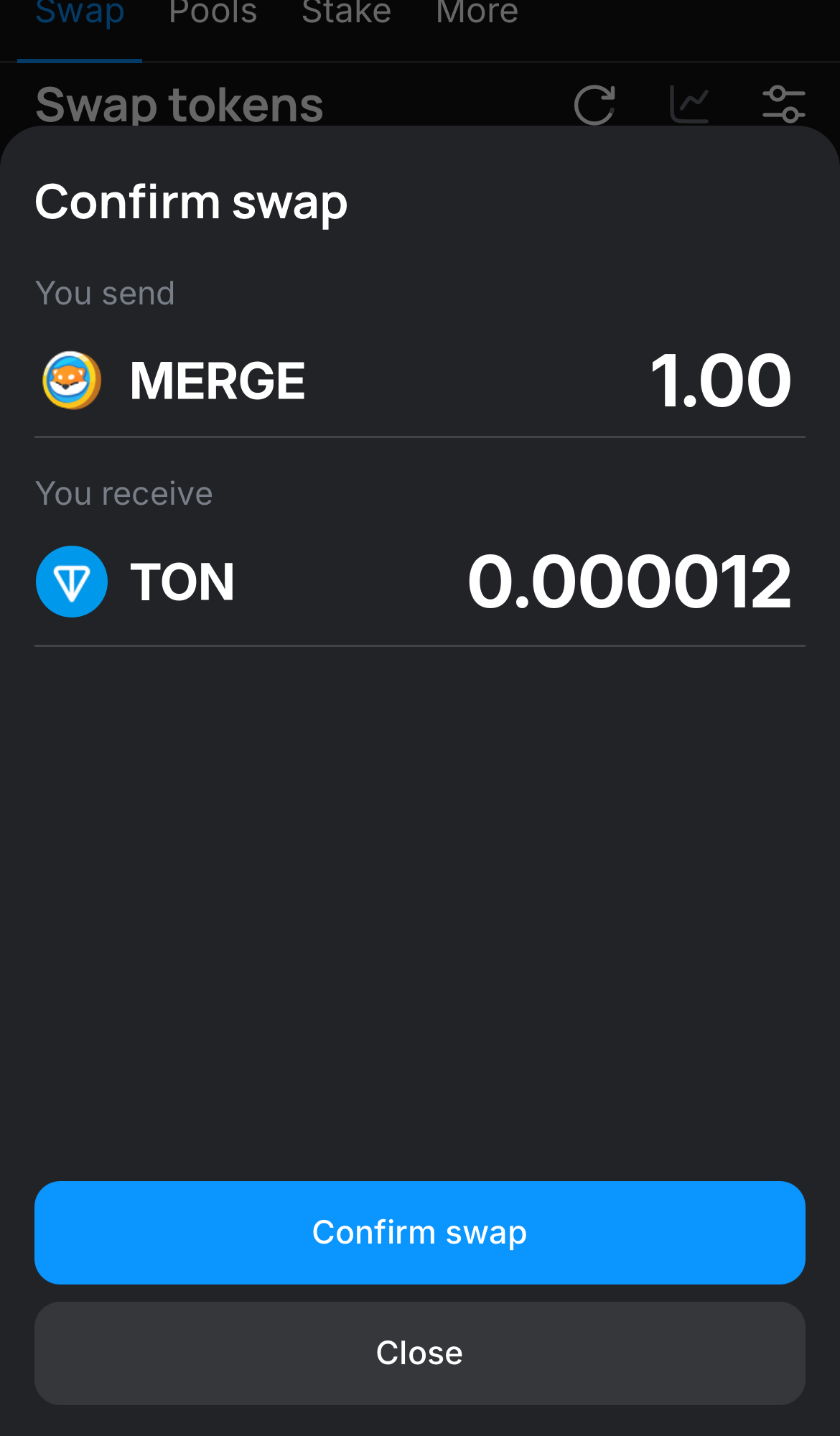 Clique em ‘Swap‘, confira os detalhes e confirme a transação clicando no botão ‘Confirm swap‘.