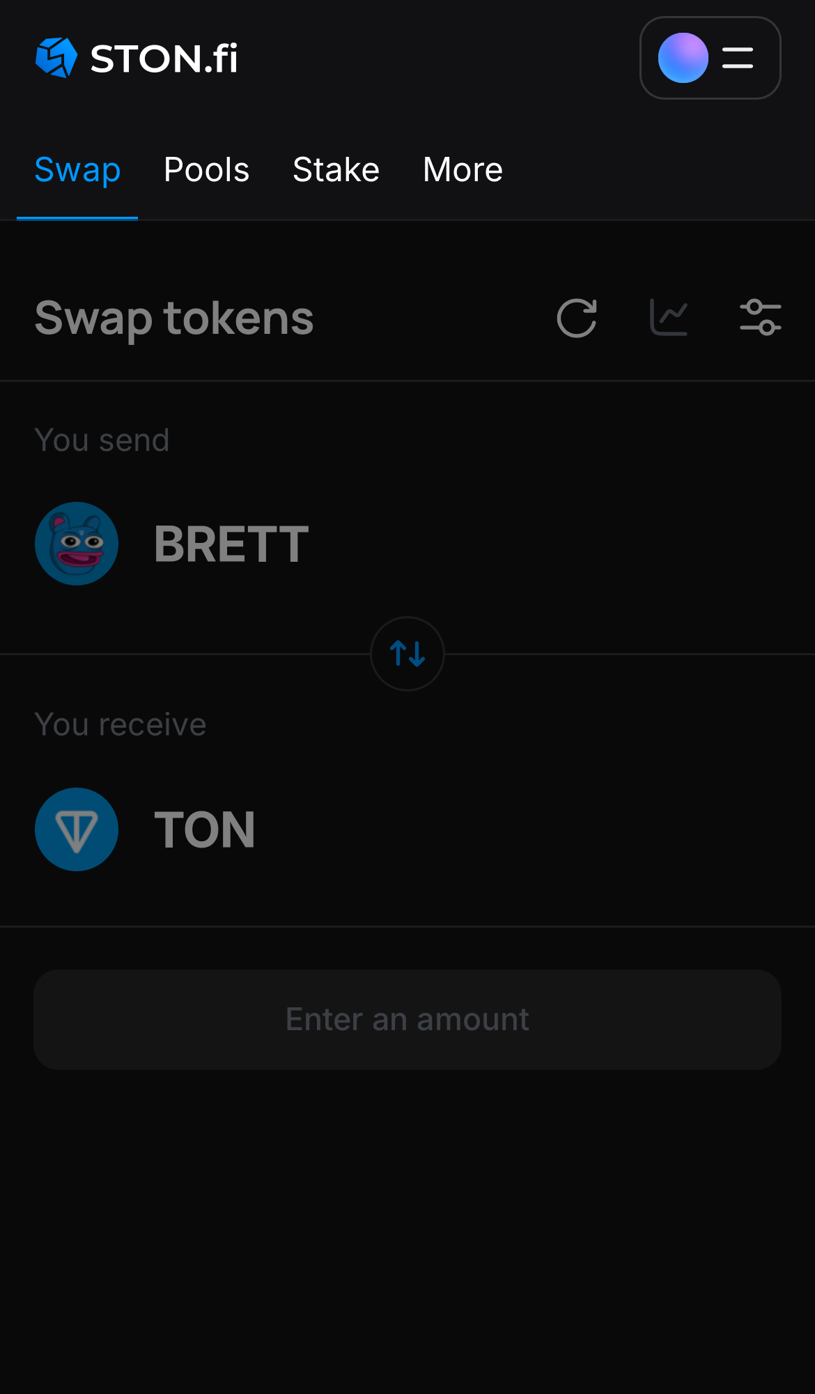 برنامه STON.fi را باز کنید و به زبانه ‘Swap‘ بروید.