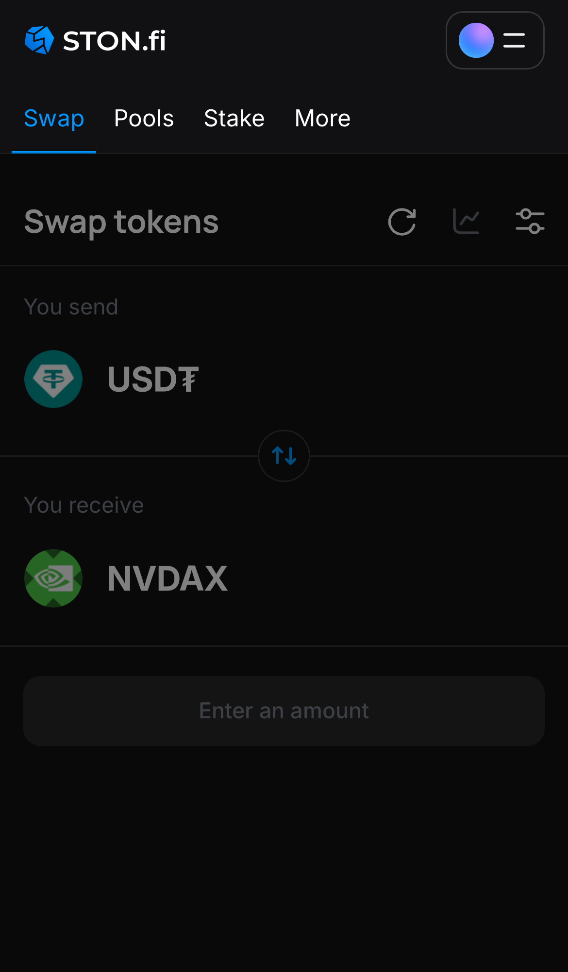 Откройте STON.fi и перейдите на вкладку «Swap».