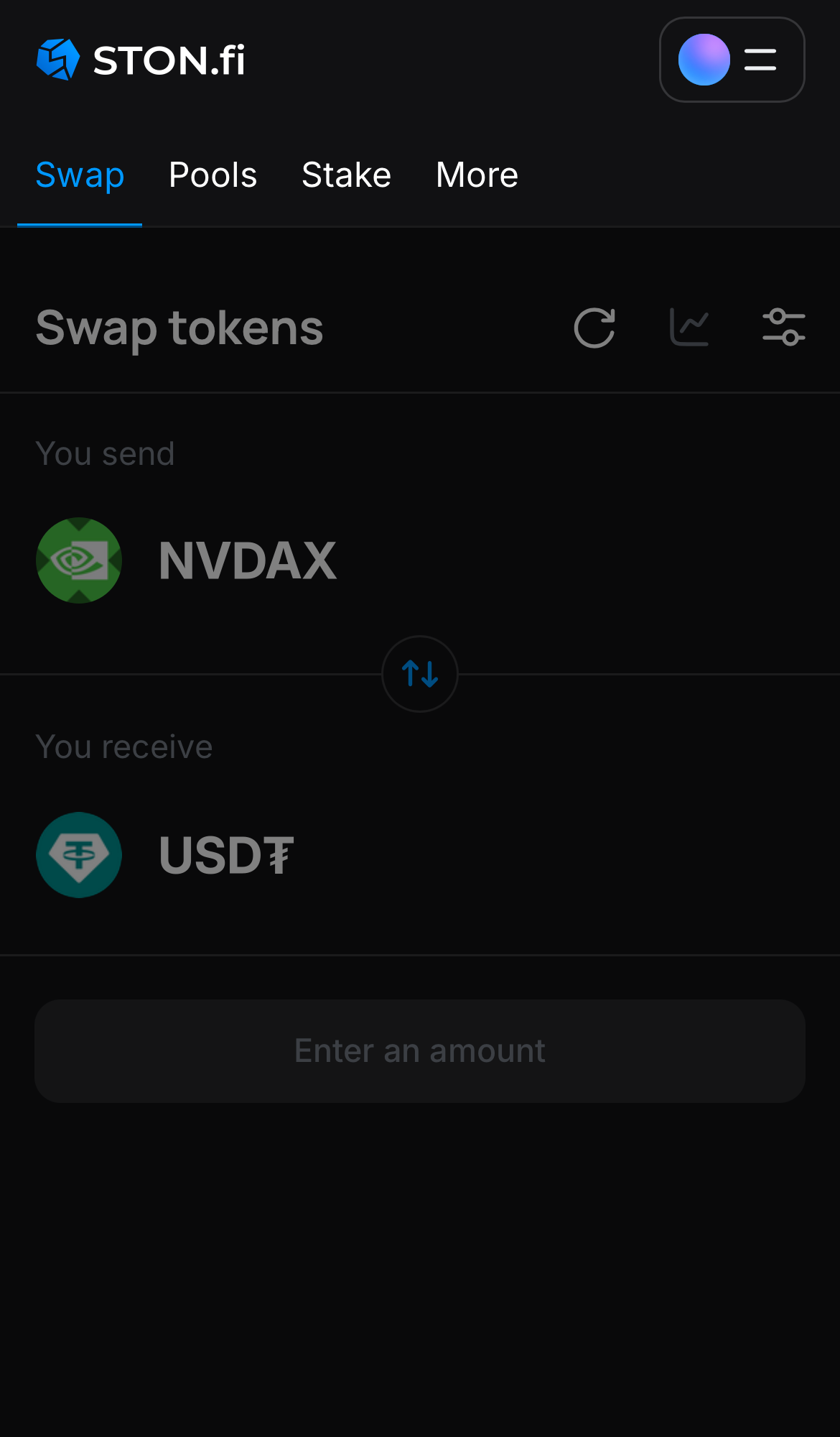 Откройте STON.fi и перейдите на вкладку «Swap».