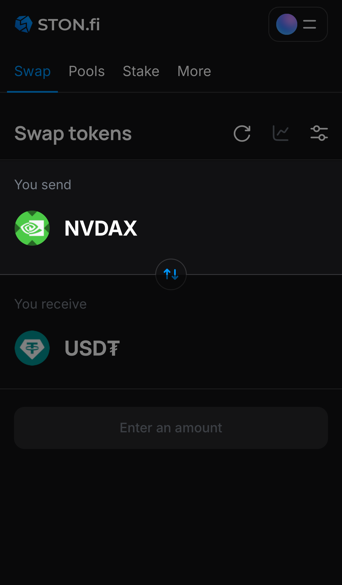 Выберете токен NVDAx в поле «You send».