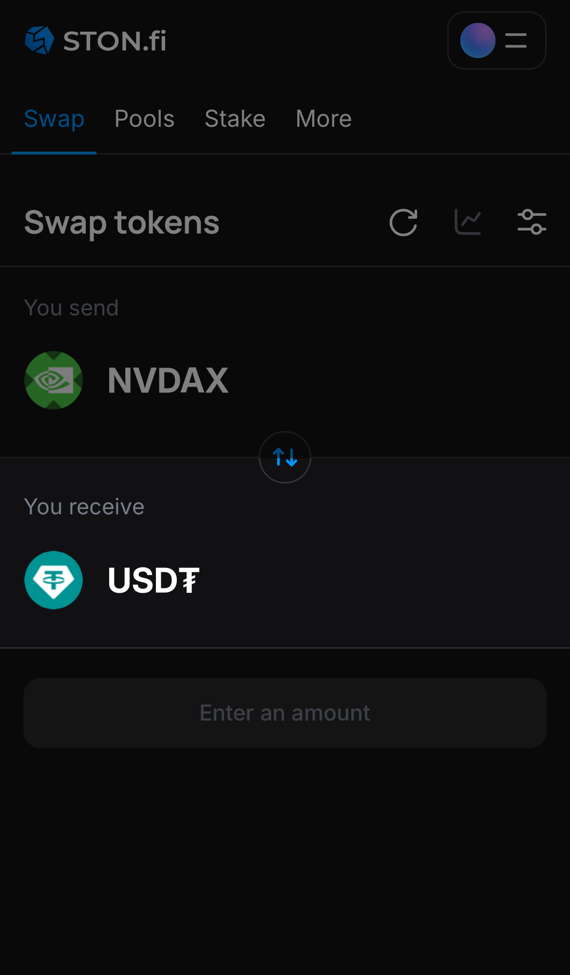 Выберите токен в поле «You receive» — например, USD₮.