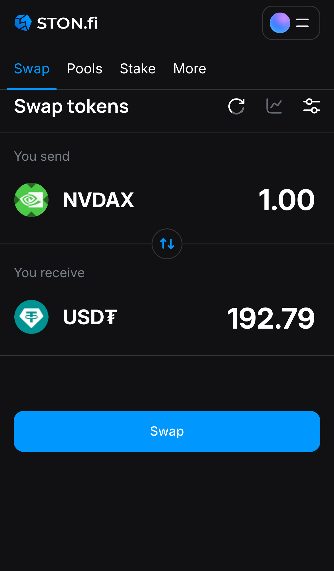 Введите количество токенов, которые вы хотите продать или купить. Алгоритм сделает все необходимые расчеты.