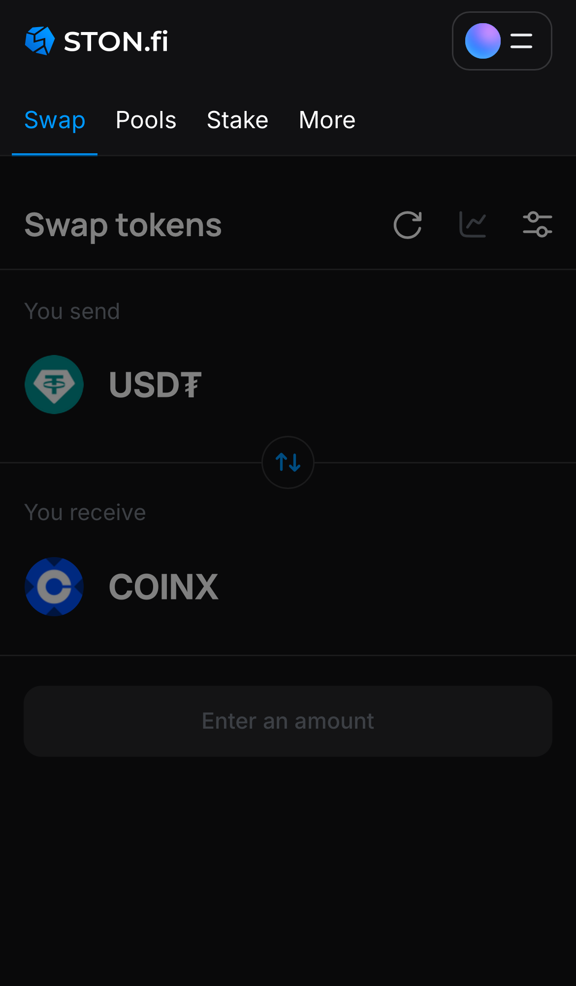 Откройте STON.fi и перейдите на вкладку «Swap».