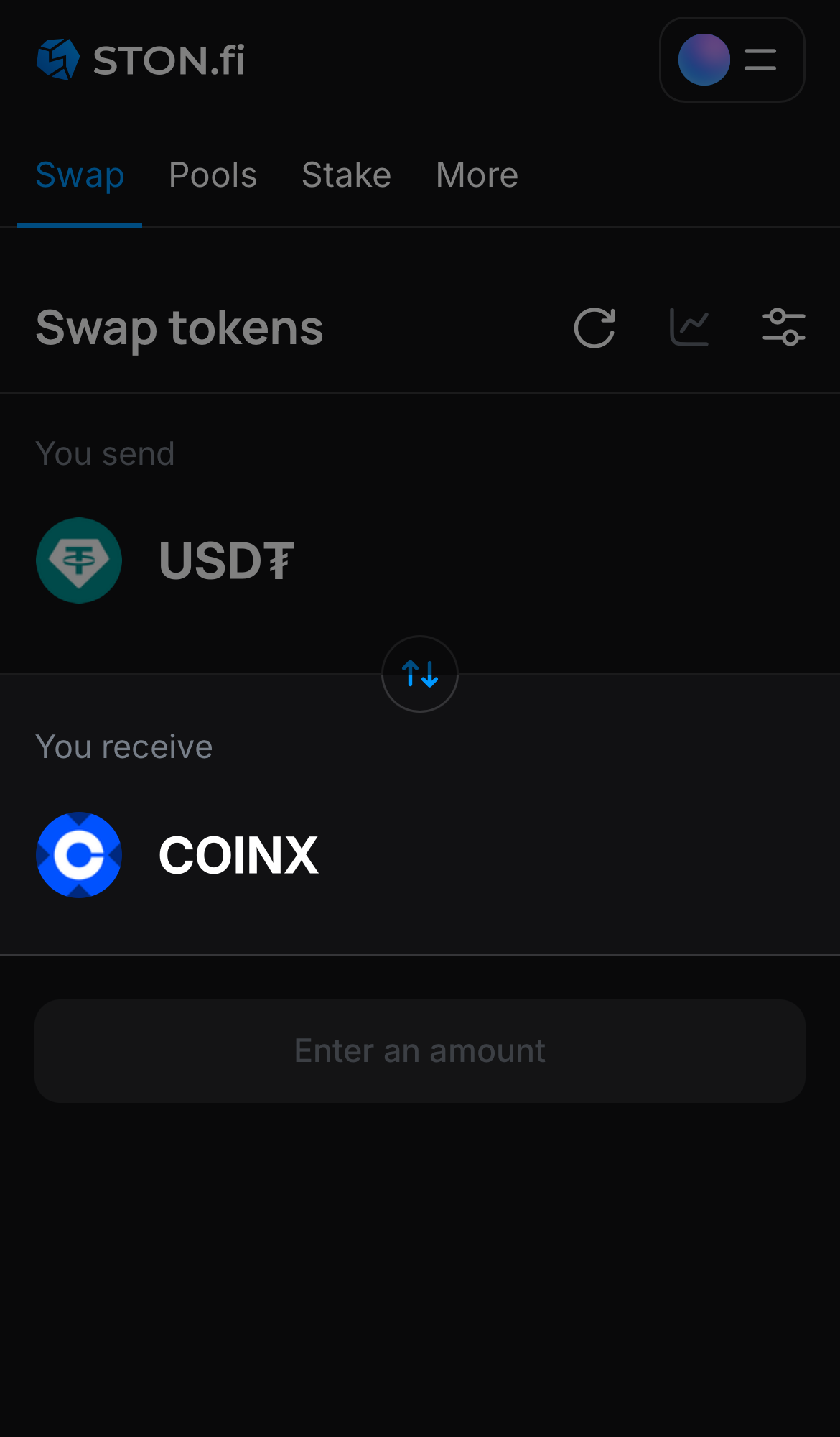 Выберите COINx в поле «You receive».