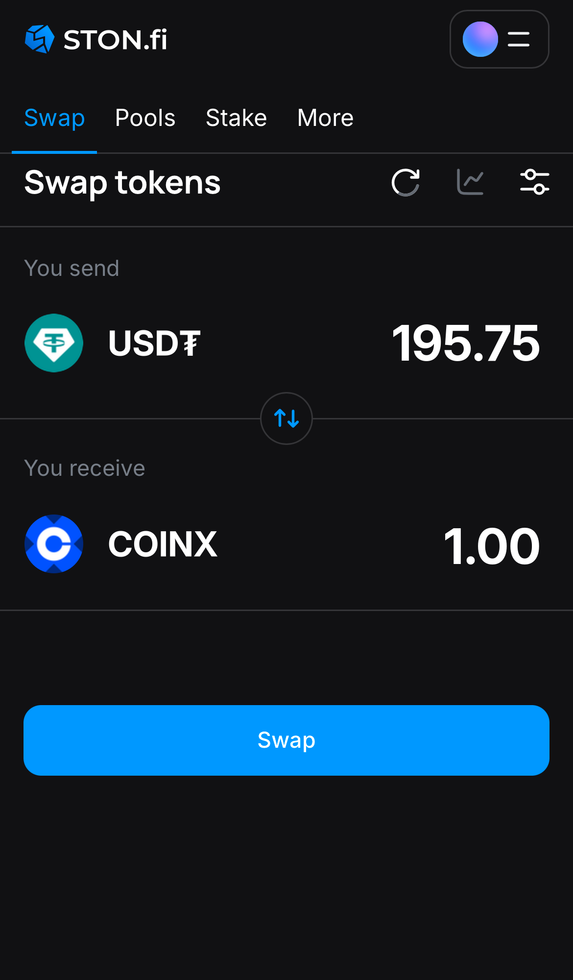 Введите количество токенов, которые вы хотите продать или купить. Алгоритм сделает все необходимые расчеты.