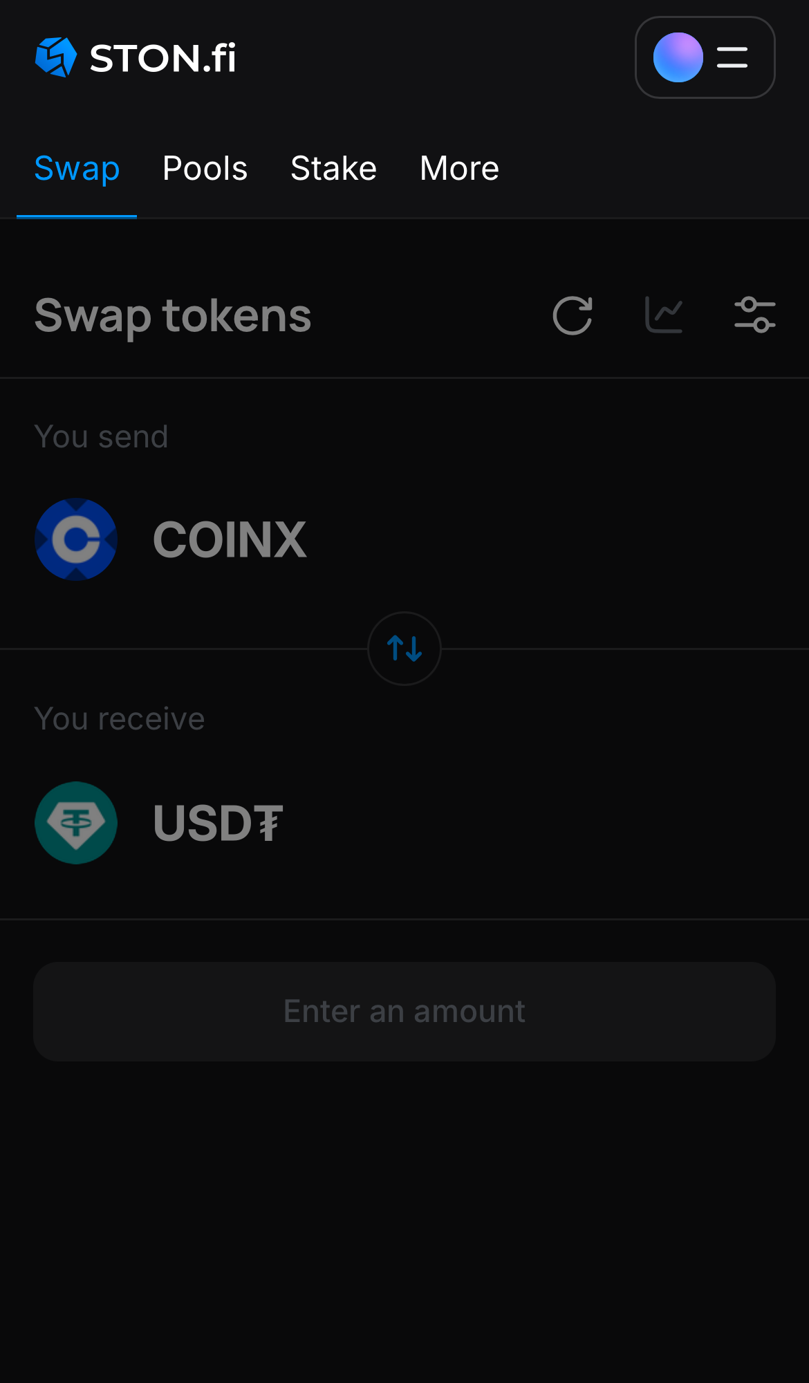 Откройте STON.fi и перейдите на вкладку «Swap».