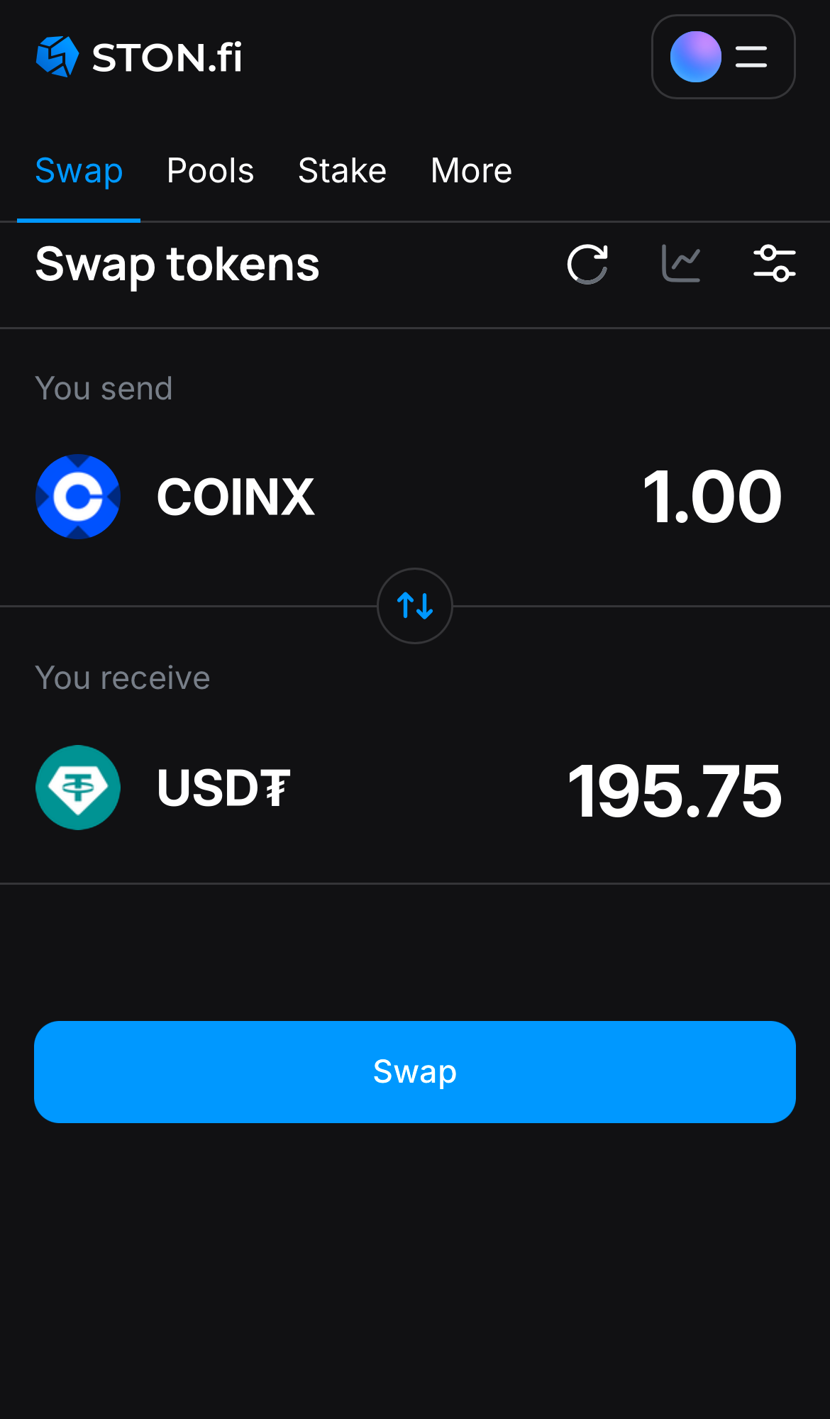 Введите количество токенов, которые вы хотите продать или купить. Алгоритм сделает все необходимые расчеты.