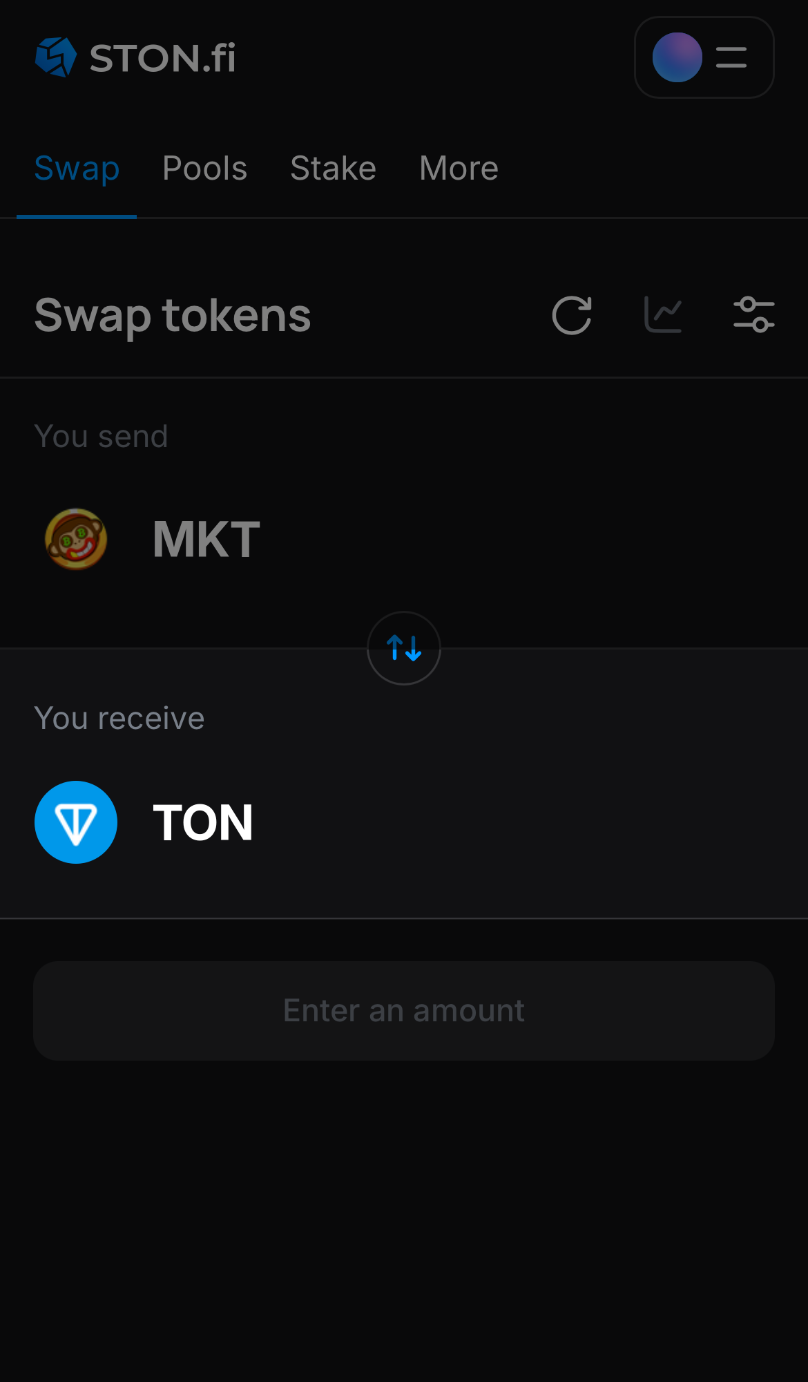 Selecione um token na caixa ‘You receive’ — por exemplo, TON.